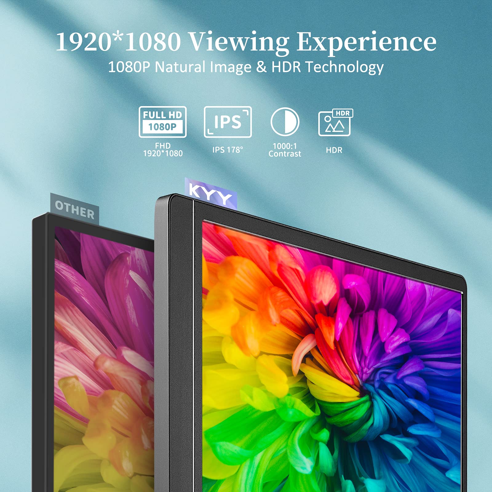 Kyy Portable Monitor 15.6'' 1080P Fhd Usb C Laptop Monitors W/Smart Cover & Dual Speaker, Hdmi Computer Display Ips Hdr External