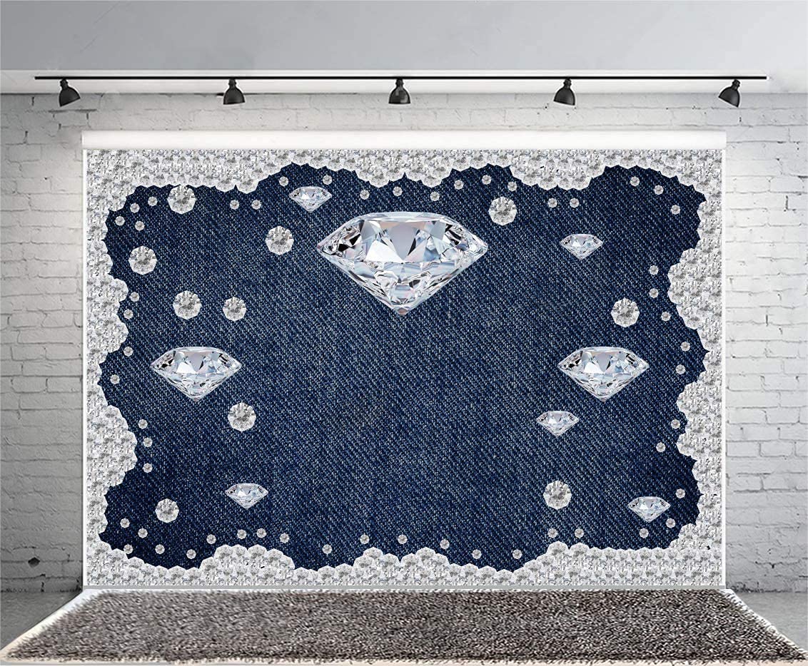 Yeele 7X5Ft Diamond Denim Style Backdrop For Photography Jeans Inlaid Rhinestone Background Birthday Party Decoration Woman Kids