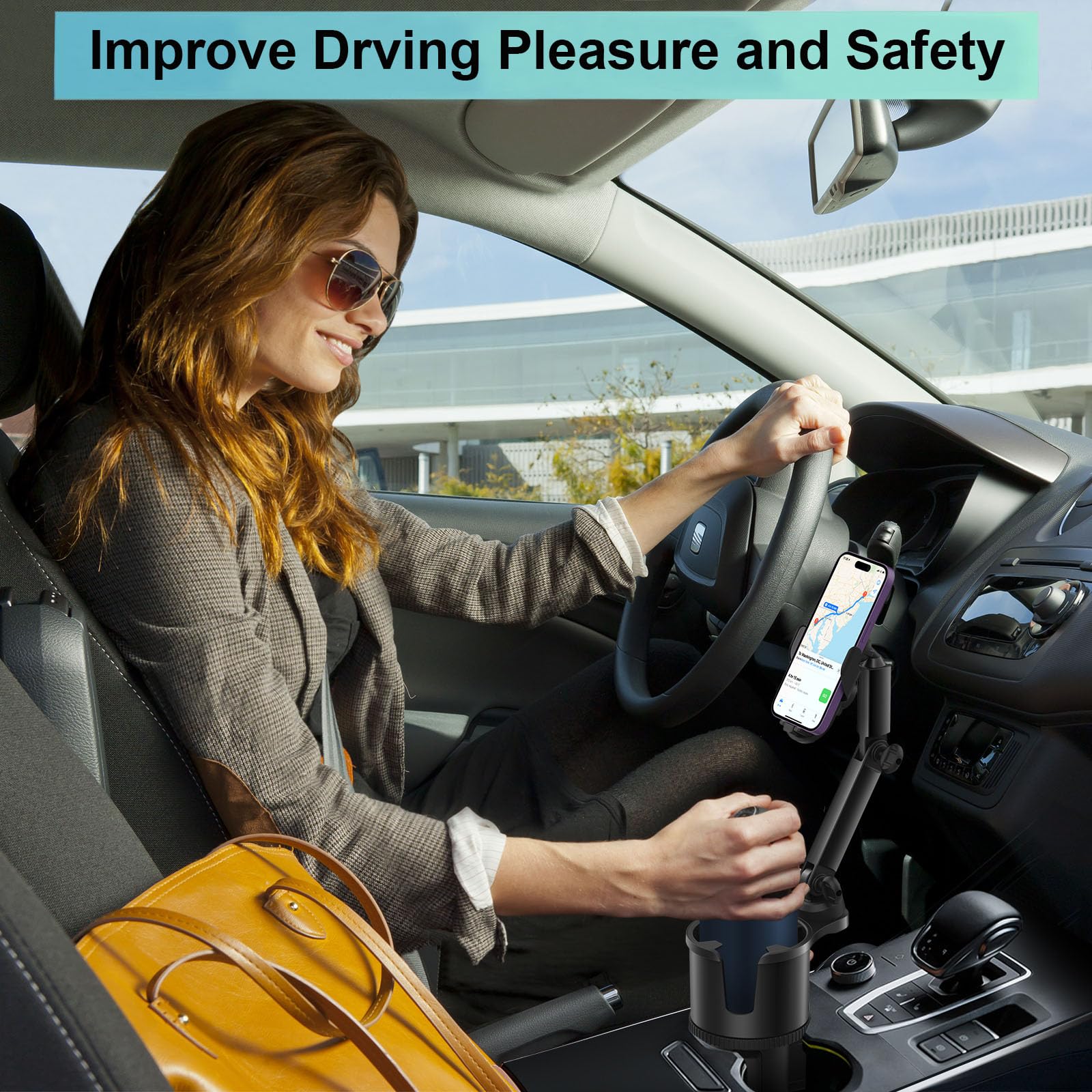 Car Cup Holder Expander Phone Holder With Adjustable Arm And Base, 2 In 1 Phone Mount And Cupholder Adapter With Expandable Base