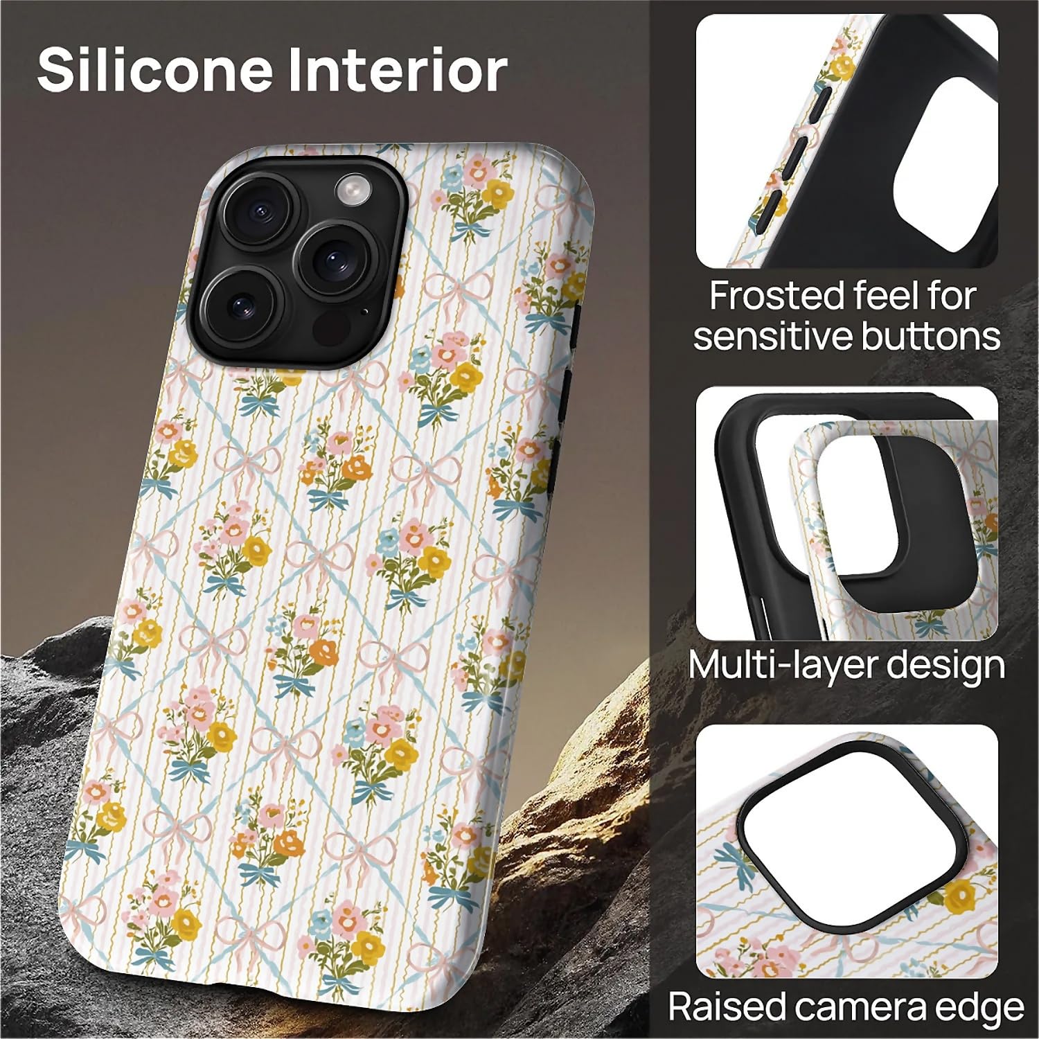 Ilikediy For Iphone 15 Pro Case [Compatible With Magsafe] Pattern Design Case For Women Girls Hybrid 2 Layer Hard Shell Silicone