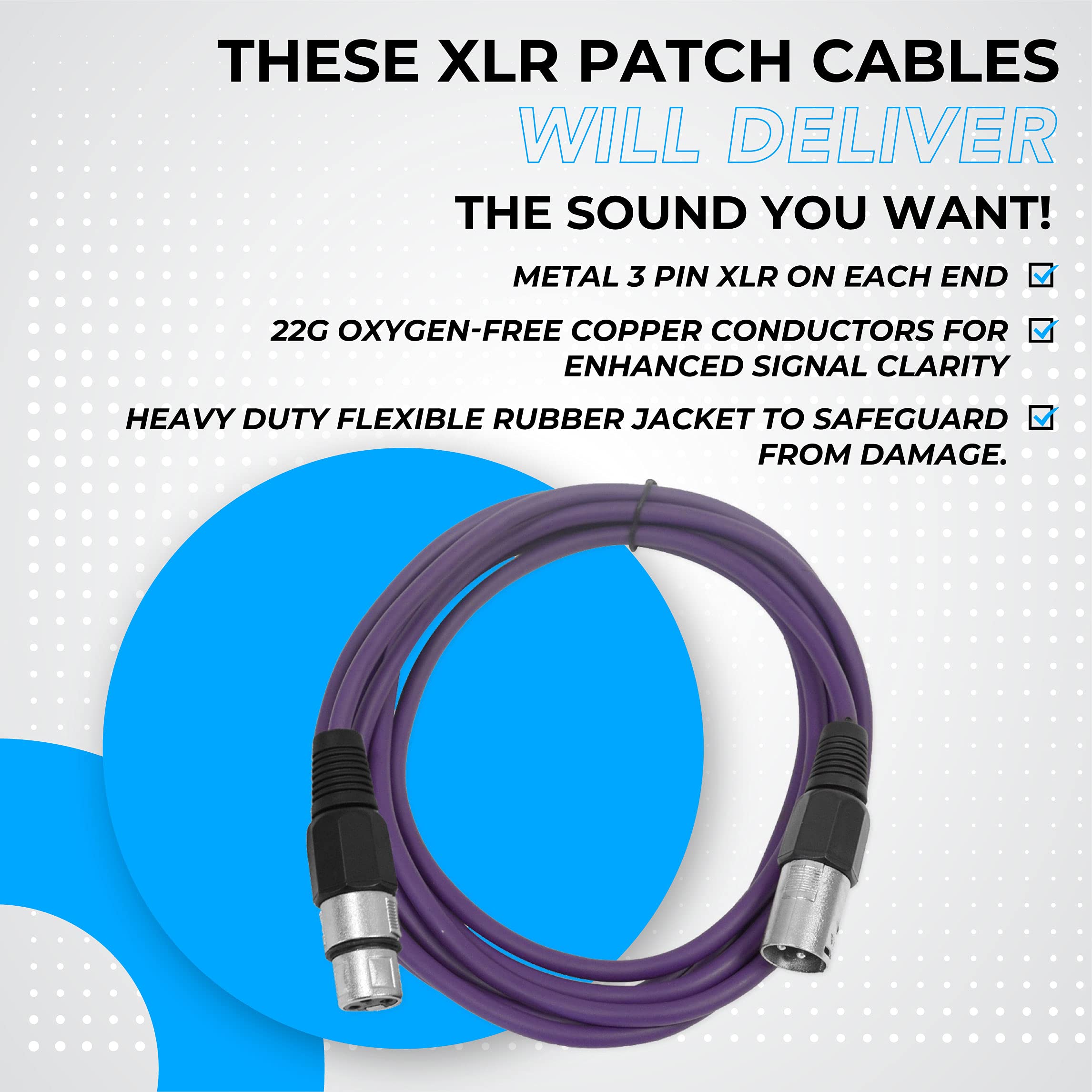 Seismic Audio Speakers 10 Foot Xlr Patch Cables, Male To Female, Multiple Colors, Pack Of 6