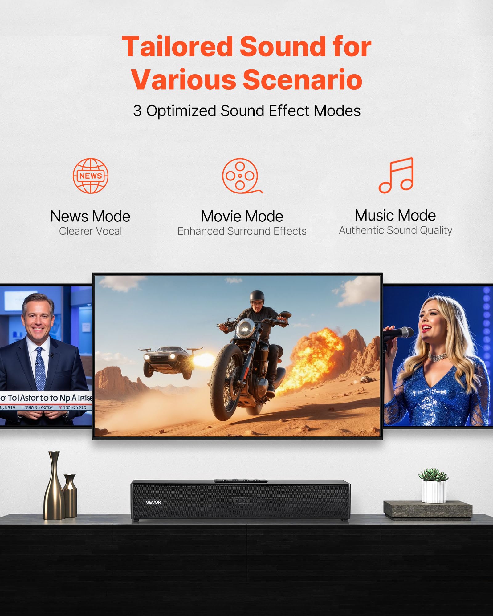 Vevor Sound Bar For Smart Tv, 2.0 Channel, 17-Inch Compact Soundbar Tv Speakers For Projector, Bluetooth Aux Connection, Remote