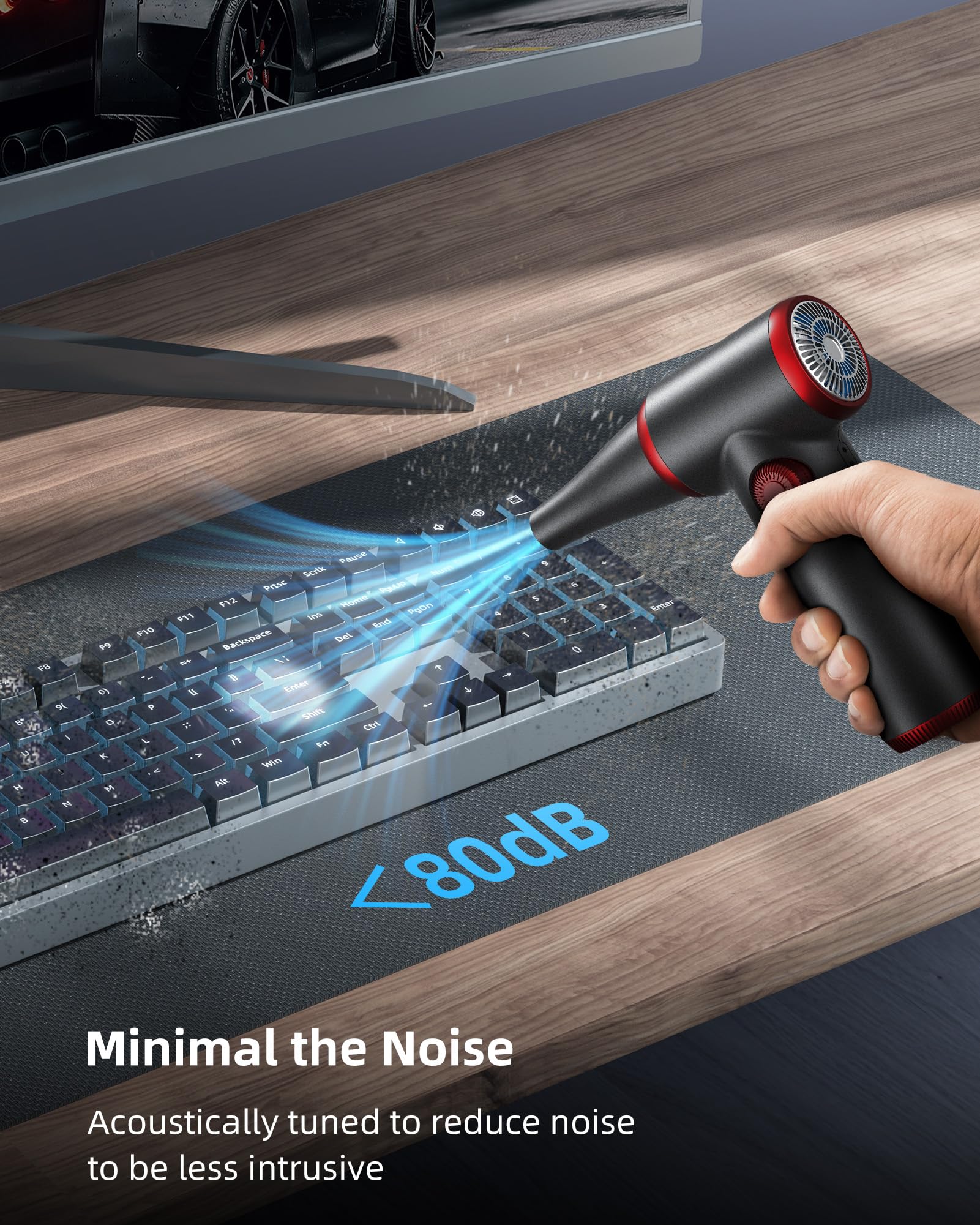 Koonie Compressed Air Duster, 100500Rpm Electric Air Duster With Led Light, Cordless Air Blower Replaces Compressed Air Cans, Re