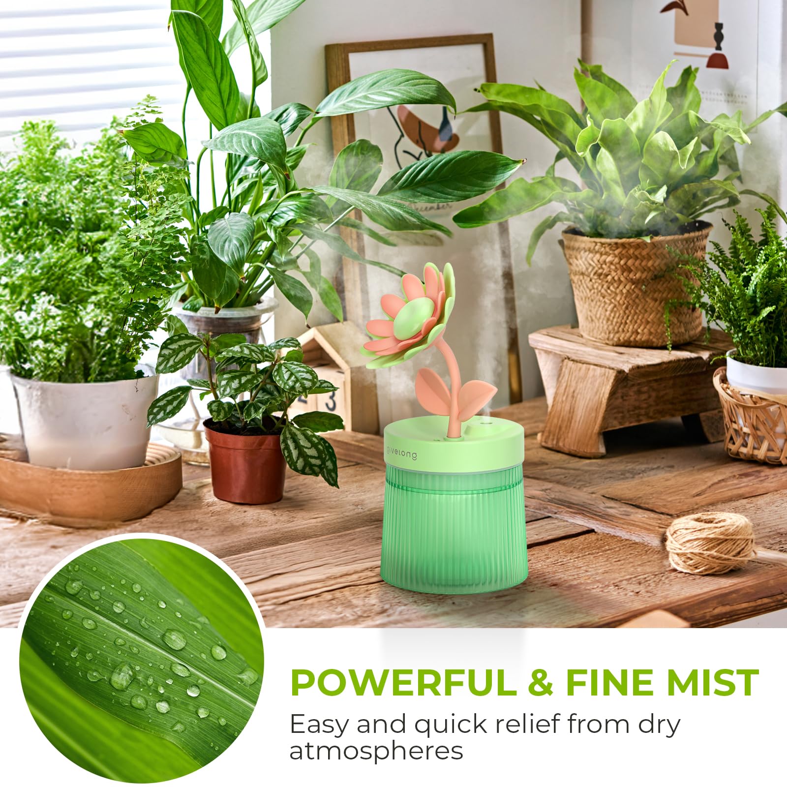 Cute Flower Mini Humidifier, 260Ml Sunflower Desktop Humidifiers For Bedroom, Portable Small Cool Mist Humidification For Home,