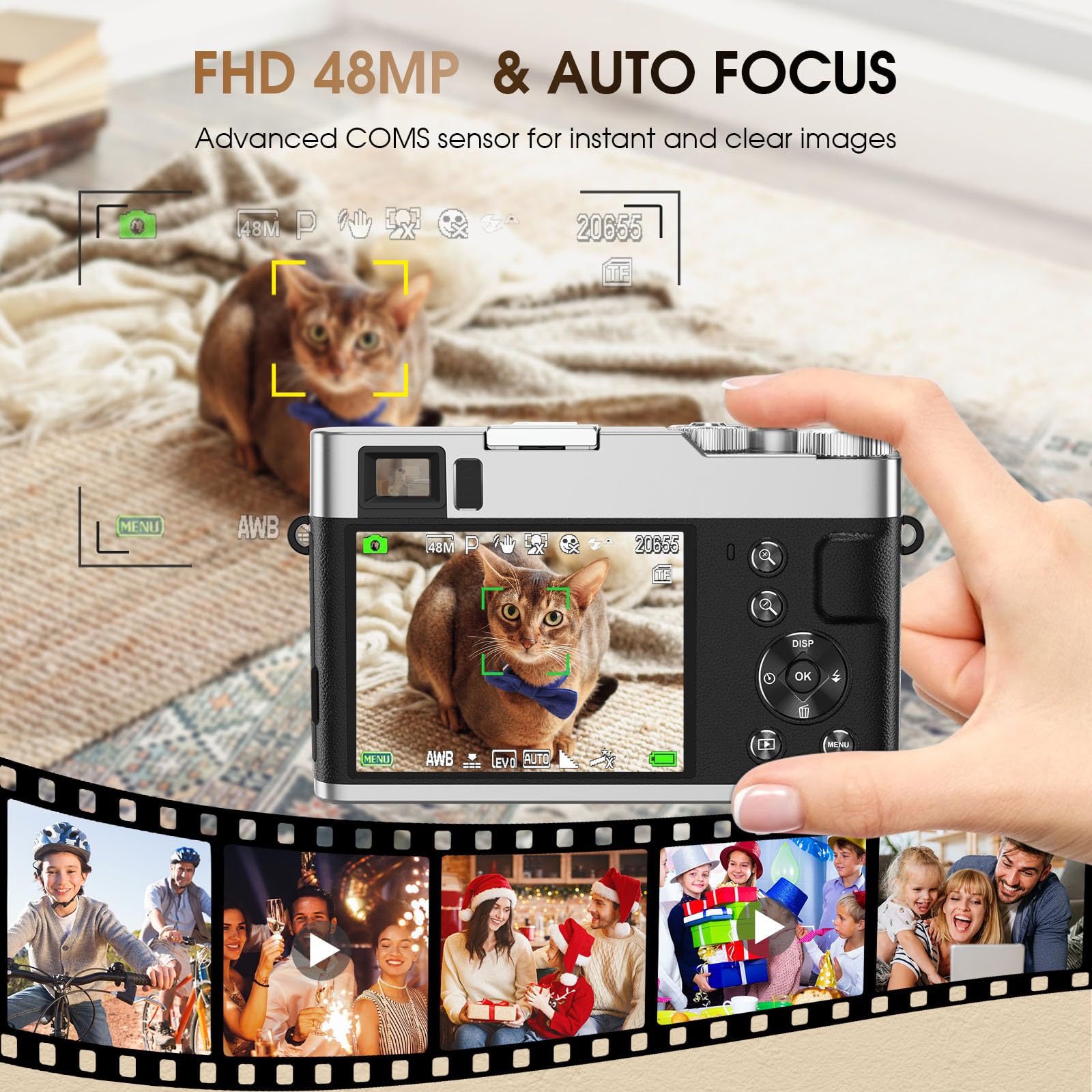 Upgraded 4K Digital Camera With Sd Card Autofocus,48Mp Point And Shoot Camera With Flash Viewfinder & Dial,Vlogging Camera Anti