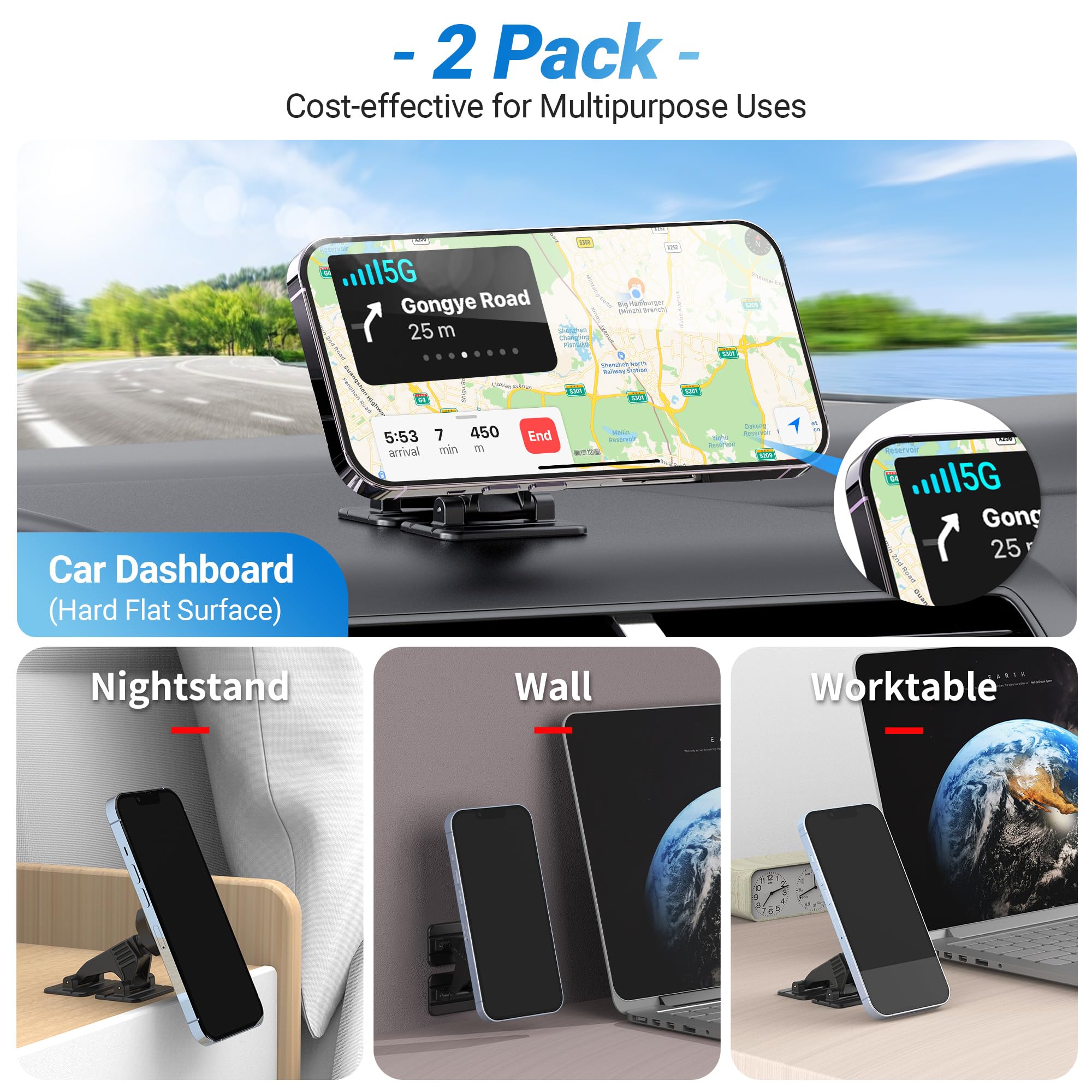 Profezzion 2 Pack Compatible With Magsafe Car Mount, Magnetic Phone Holder For Car Dashboard, Home & Office Compatible With Ipho