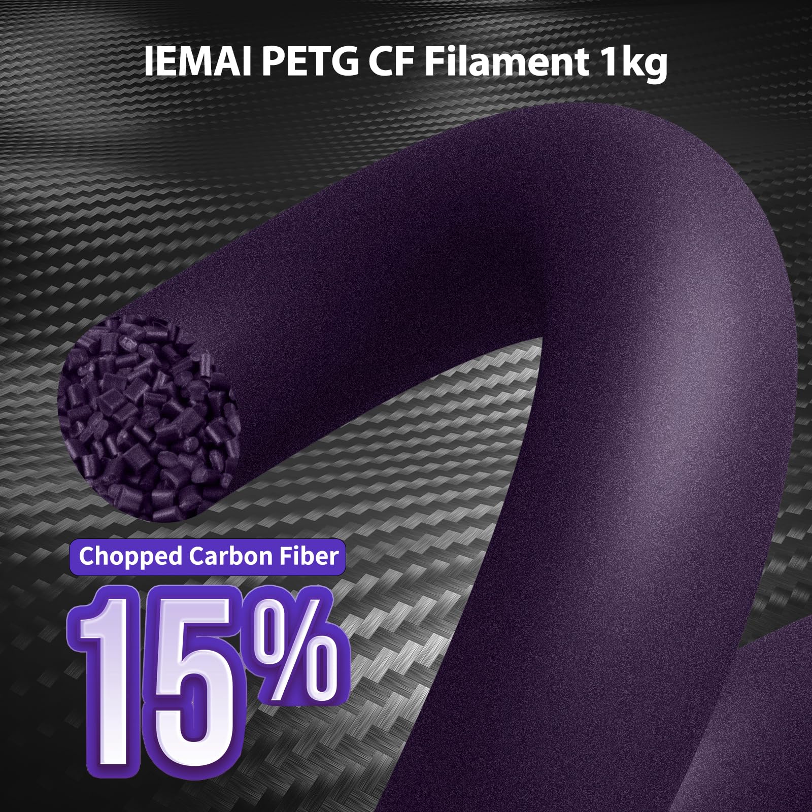 Iemai Carbon Fiber Petg Filament, Matte Purple 3D Printer Filament, Carbon Fiber Filament 1.75Mm 1Kg(2.2Lbs) Spool, Dimensional