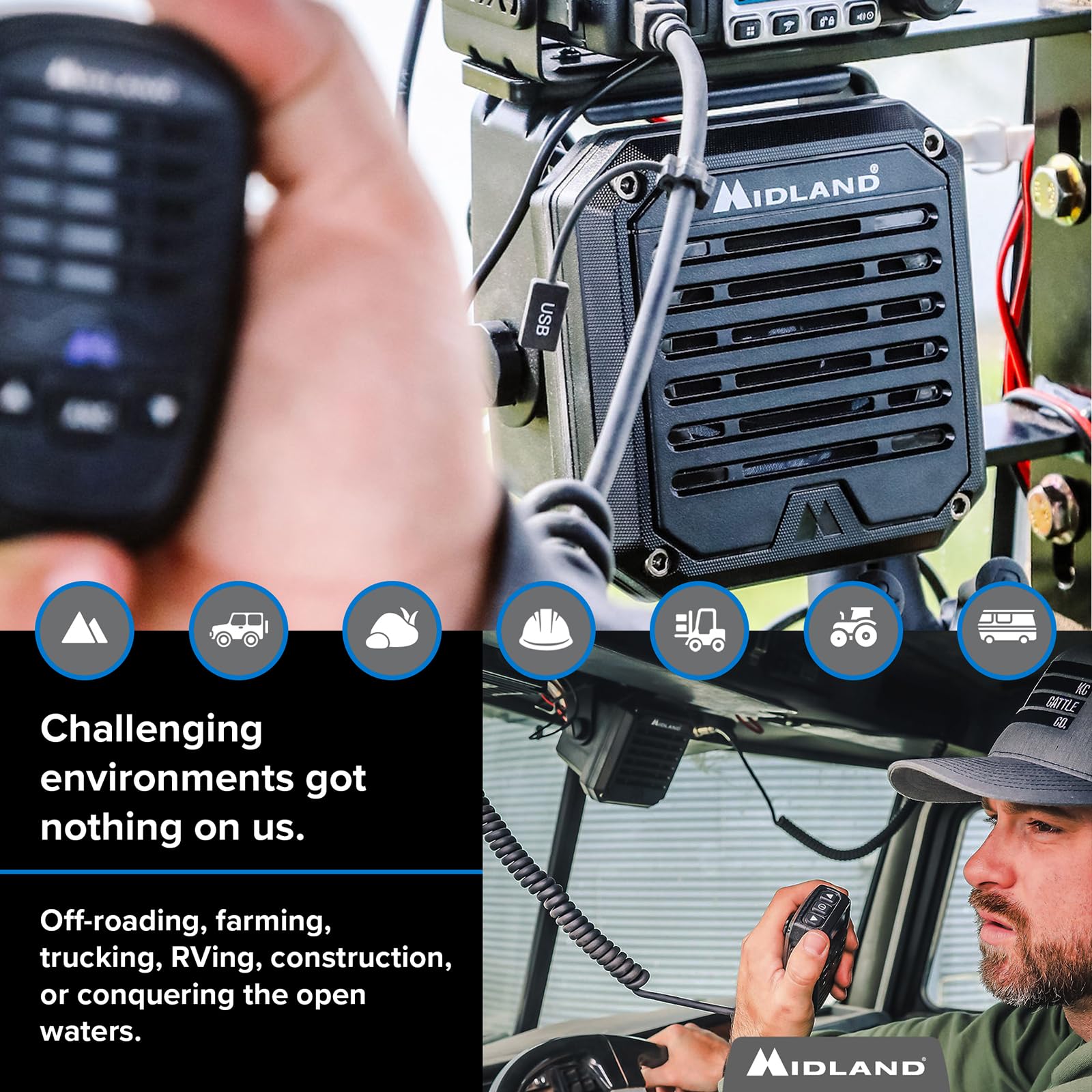 Midland  Spk100 Heavy Duty 20W External Speaker   180 Degrees Swivel Base Bracket Works With All Cb And Mxt Radios 8 Ohm Sound S