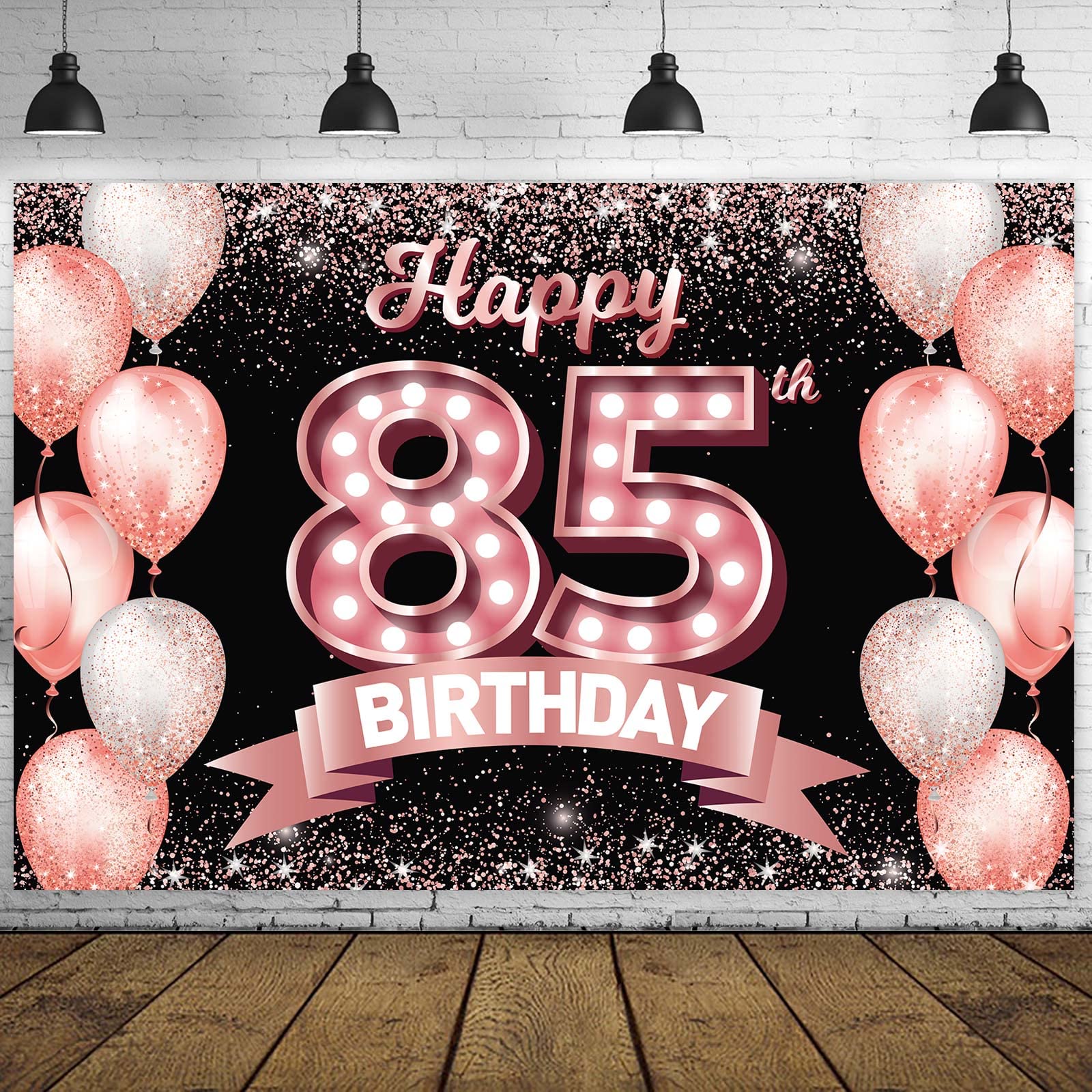 Happy 85Th Birthday Rose Gold Banner Backdrop Cheers To 85 Years Old Confetti Balloons Theme Decor Decorations For Women 85 Year