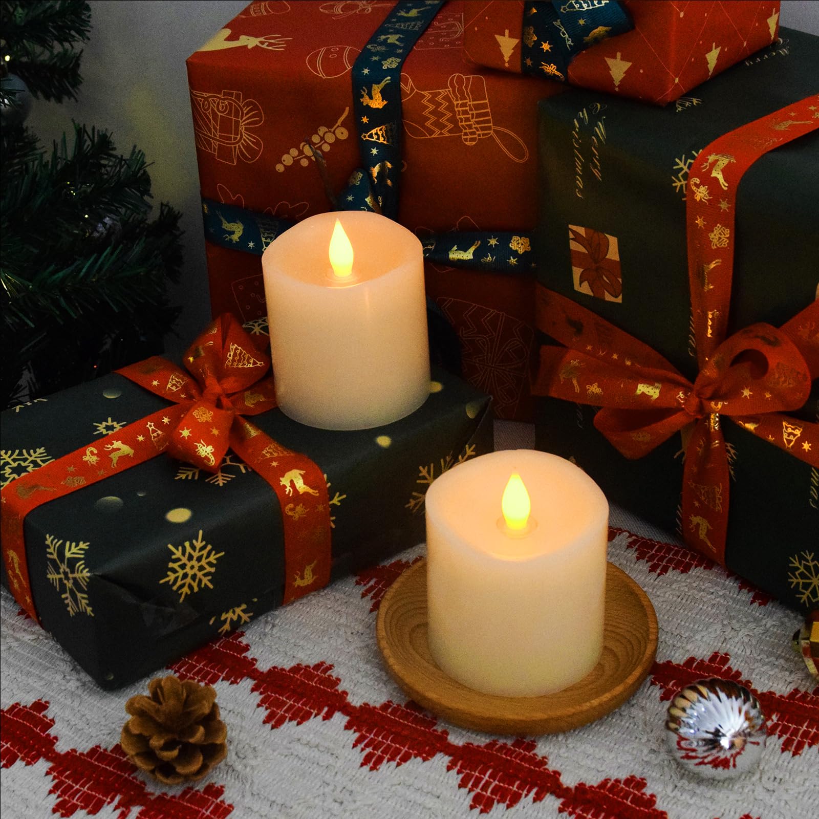 Genwelled Life Plus 3X3 Flameless Candles With Remote Set Of 2, 3 Inch Battery Candles Flickering With Timer, Led Pillar Candle