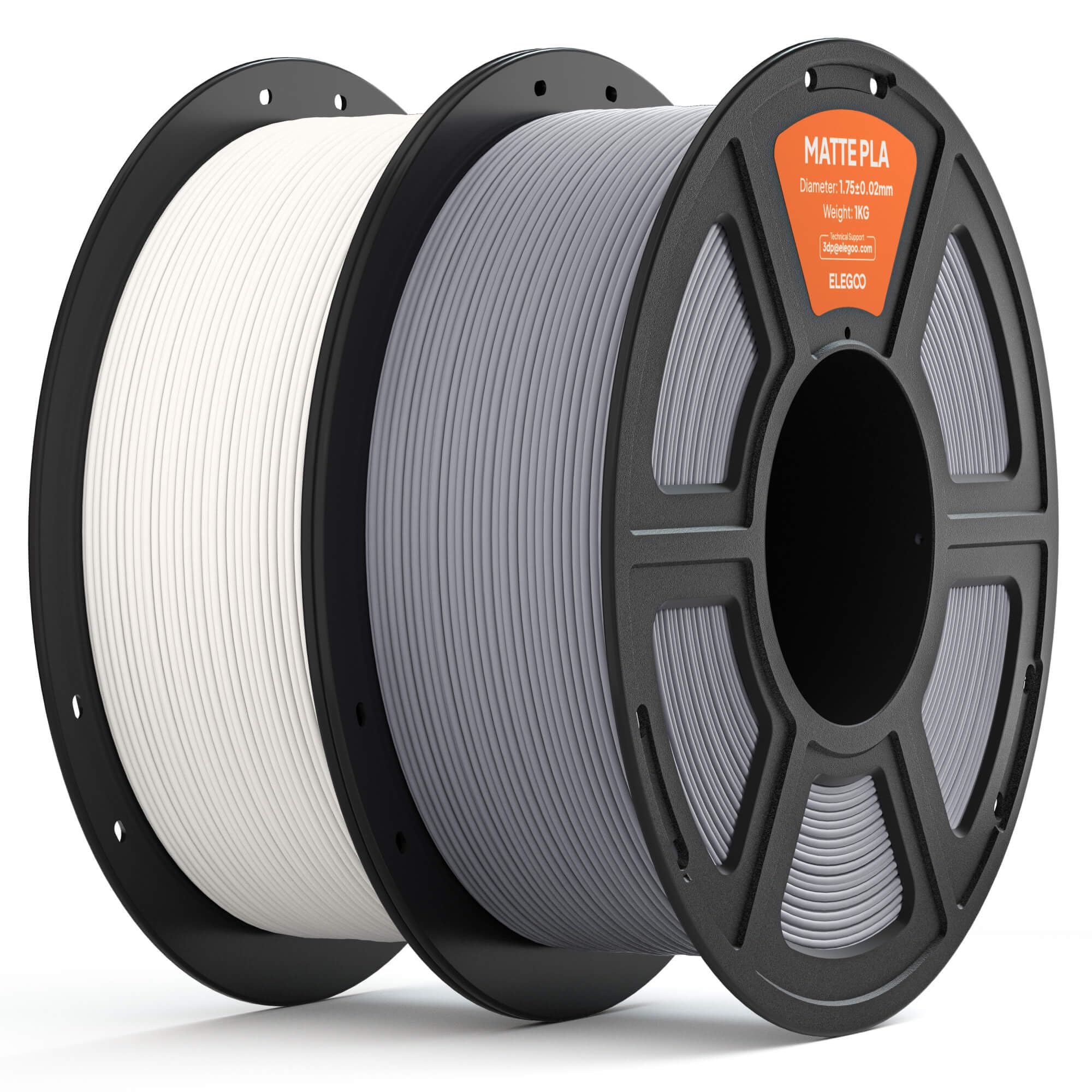ELEGOO Matte PLA Filament 1.75mm White & Slate Gray 2KG, 3D Printer Filament High Precision, 2pcs 1kg Spool (2.2lbs) Fits for Mo