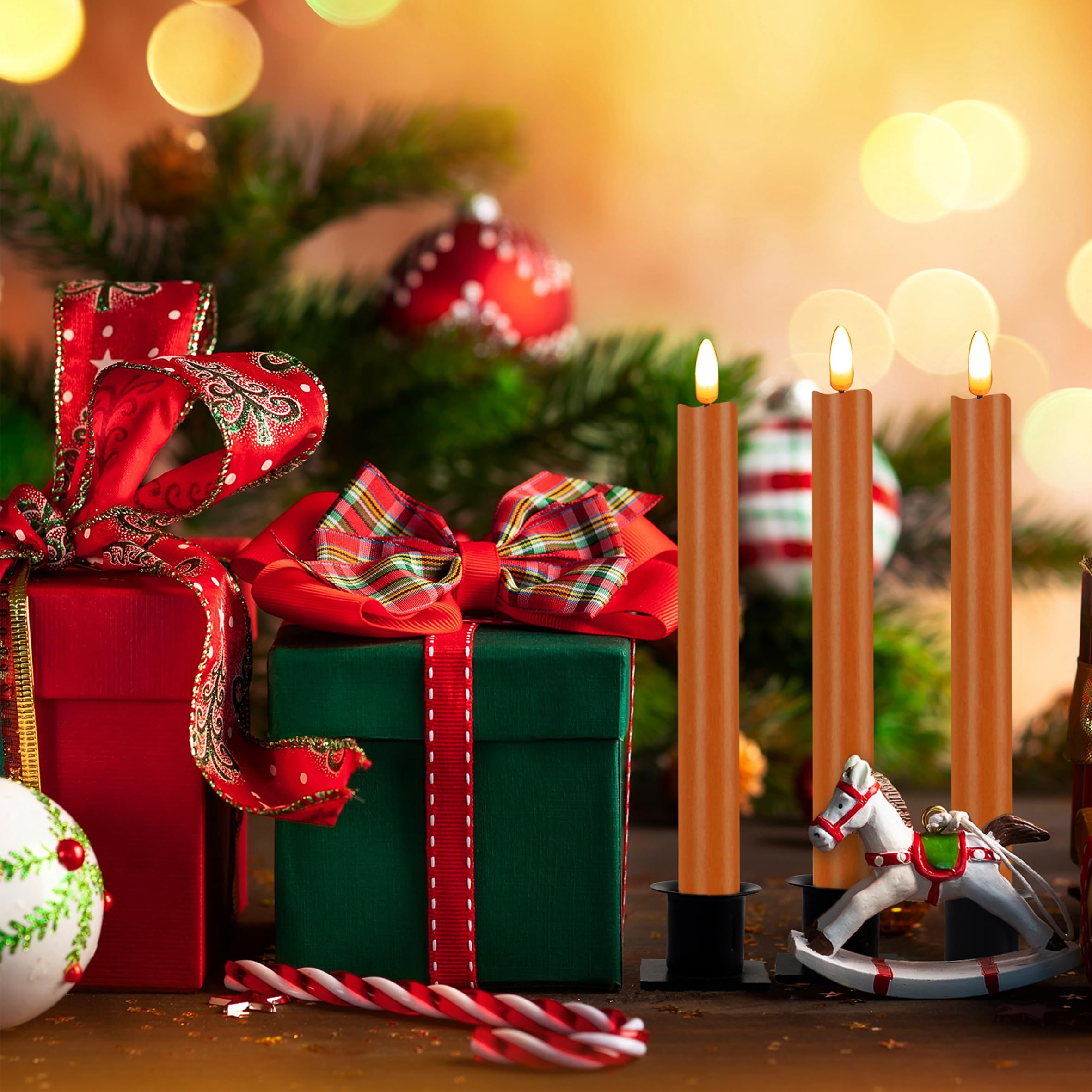 Cvhomedeco. Real Wax Flameless Taper Candles With 10 Key Remote, Battery Operated Led Flickering 3D Wick Light Window Candles Ho