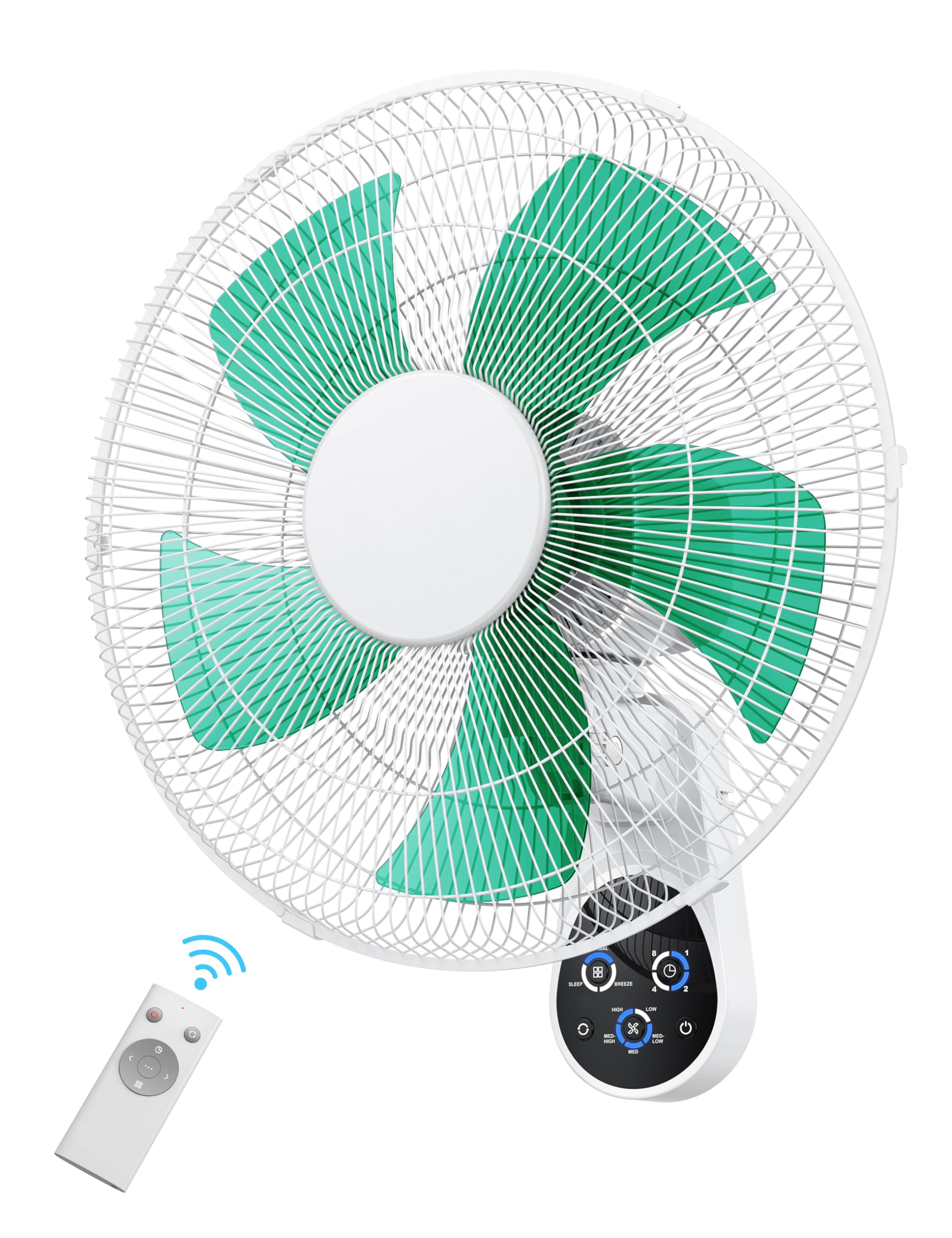 Mirdred Wall Mount Fan, 16 Inch 5 Blades 5 Speeds Wall Fan With Remote Control, 90 Degree 8 Hour Timer Oscillating Fan For Bedro