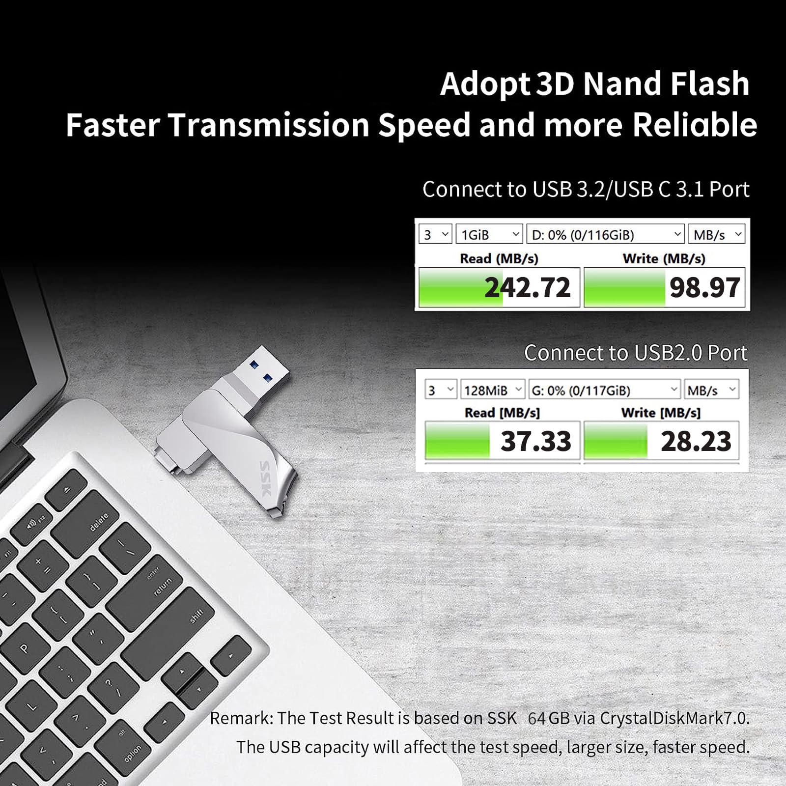 Ssk 64Gb Usb C Flash Drive Dual Drive 2 In 1 Otg Usb A 3.2 + Type C Memory Stick Thumb Drive, Thunderbolt Pendrive Up To 200Mb/S Transfer Speed Photo Stick For Android Phones/Tablets/Mac/Laptop