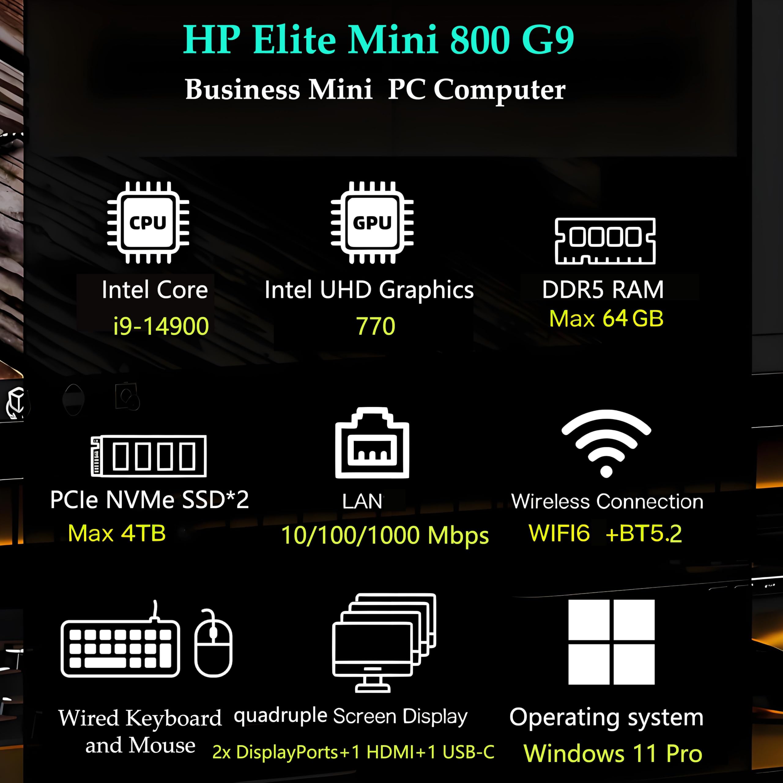 Hp Elite Mini 800 G9 Elite Desk Business Desktop Computer, 14Th Gen Intel 24-Core I9-14900 Up To 5.8Ghz, 64Gb Ddr5 Ram, 4Tb Pcie