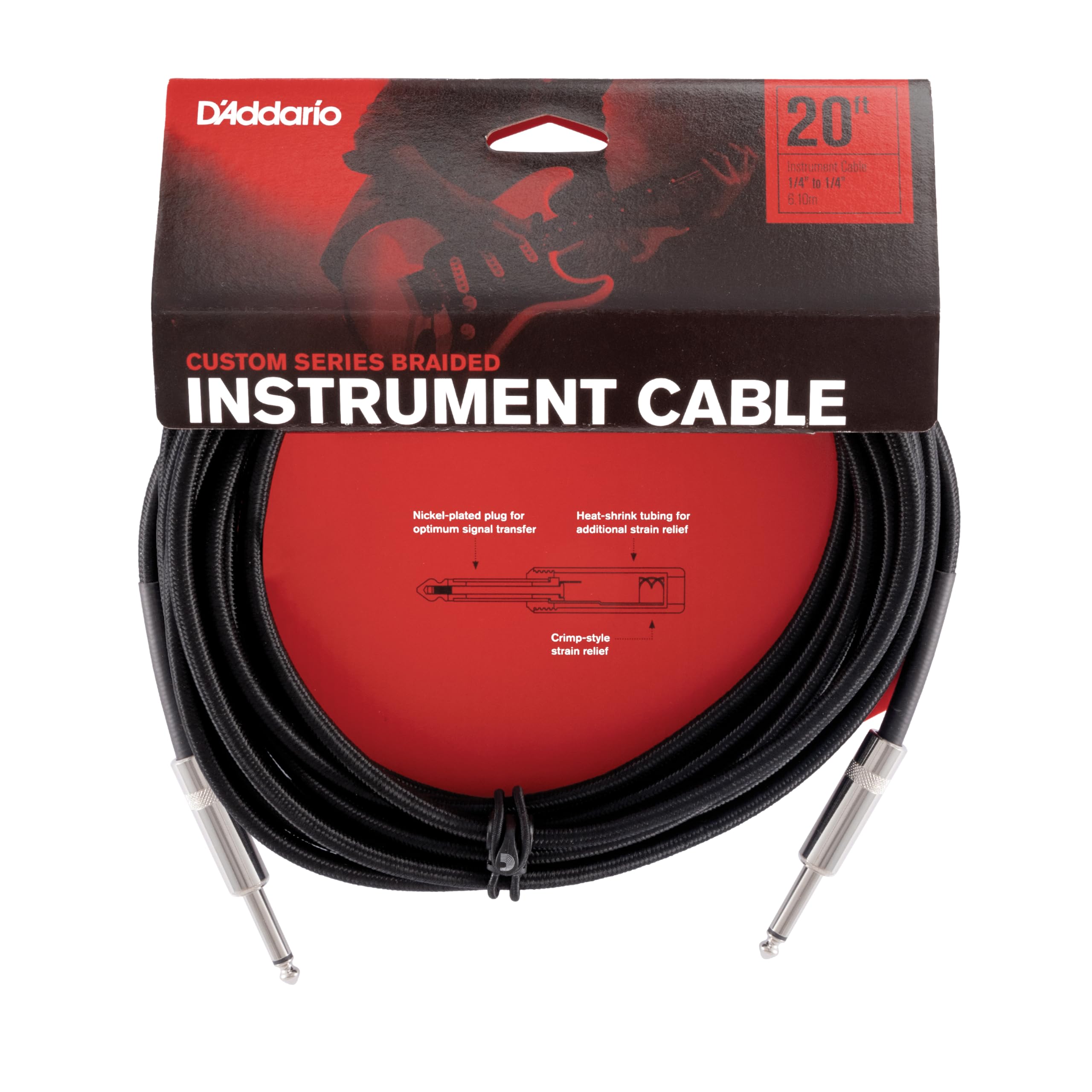 Daddario Guitar Cable   Guitar Lead   Instrument Cable   Guitar Accessories   Custom Series Braided Cable   20 Feet762 Meters