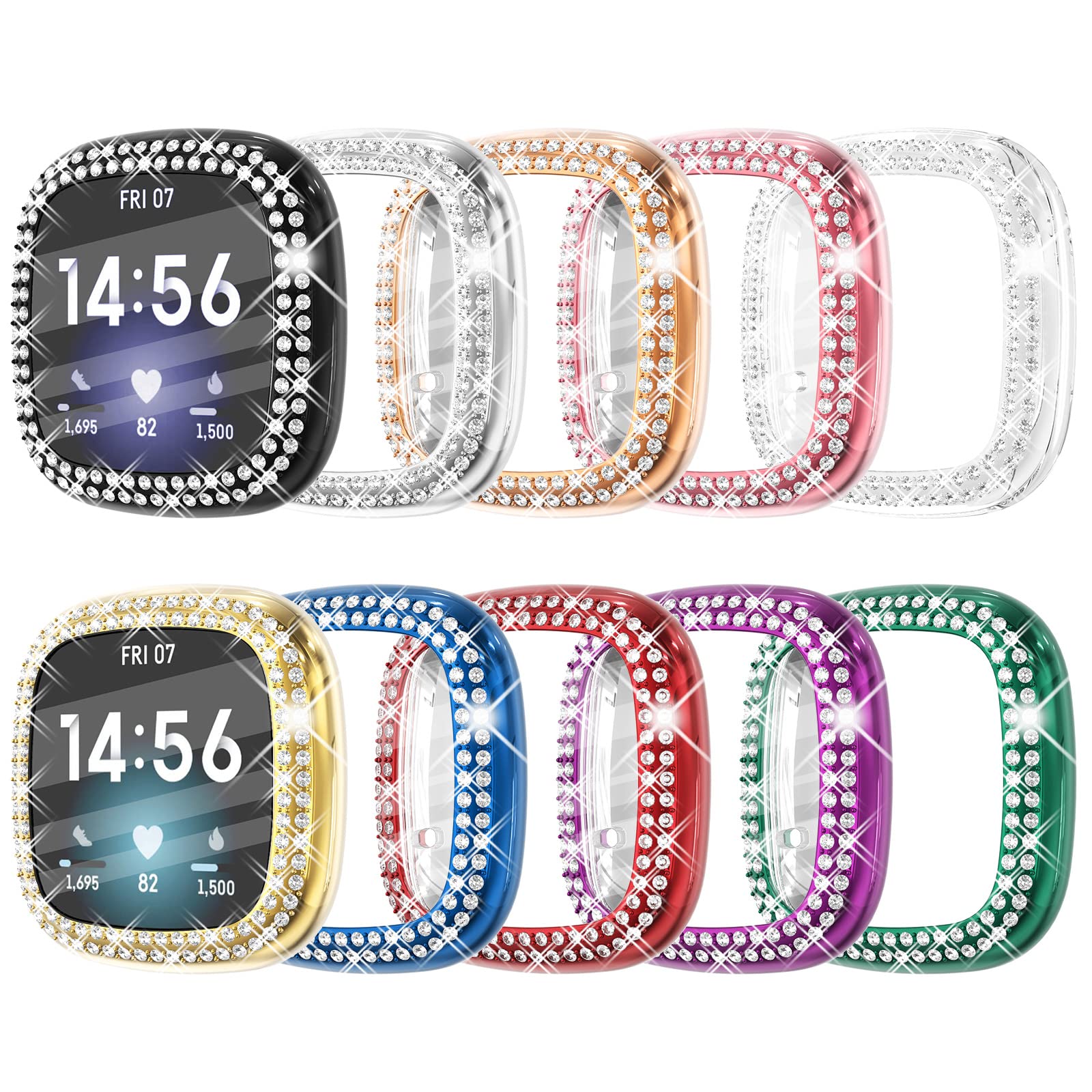 Chanchy 10 Pack Compatible With Fitbit Versa 3 Screen Protector Case, Soft Tpu Full Protective Case Cover Bumper Bling Crystal D