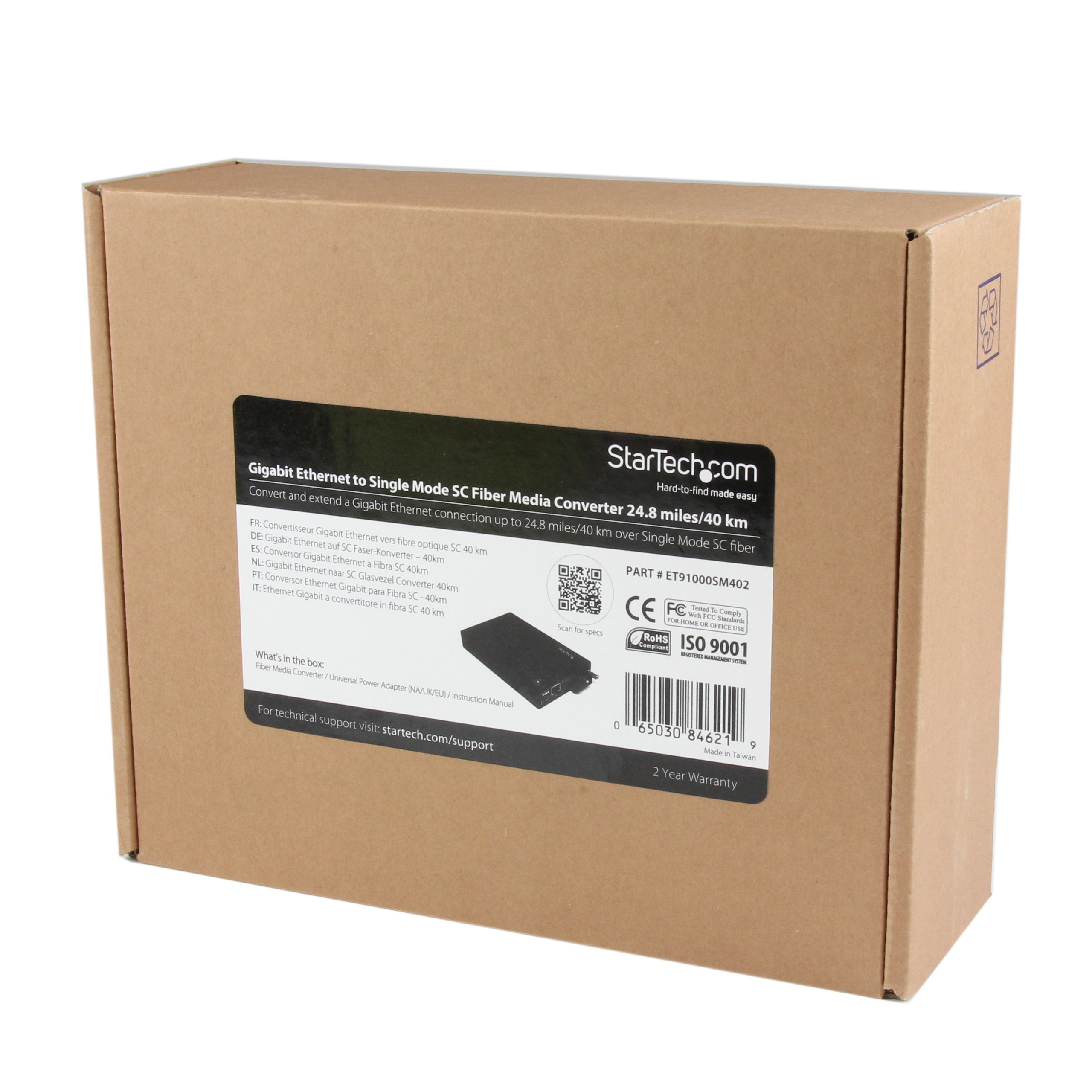 Startech.Com Gigabit Ethernet Single Mode Fiber Media Converter Sc 40 Km   1000 Mbps (Et91000Sm402)