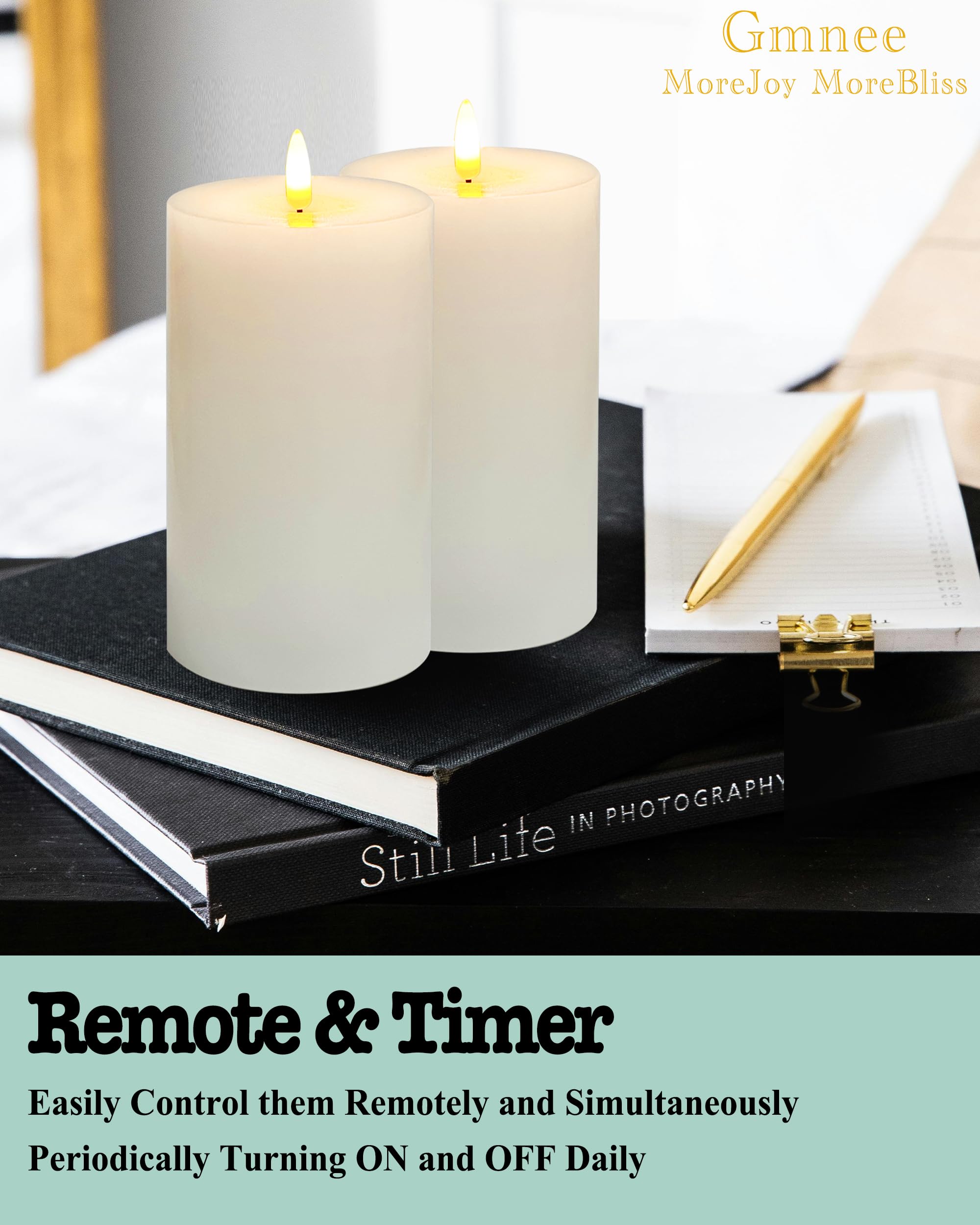 Gmnee 4''X12'' Flickering Flameless Candles With Remote Timer, 4'' Diameter Extra Large White Pillar, Wax, 1 Pack Tall Battery O