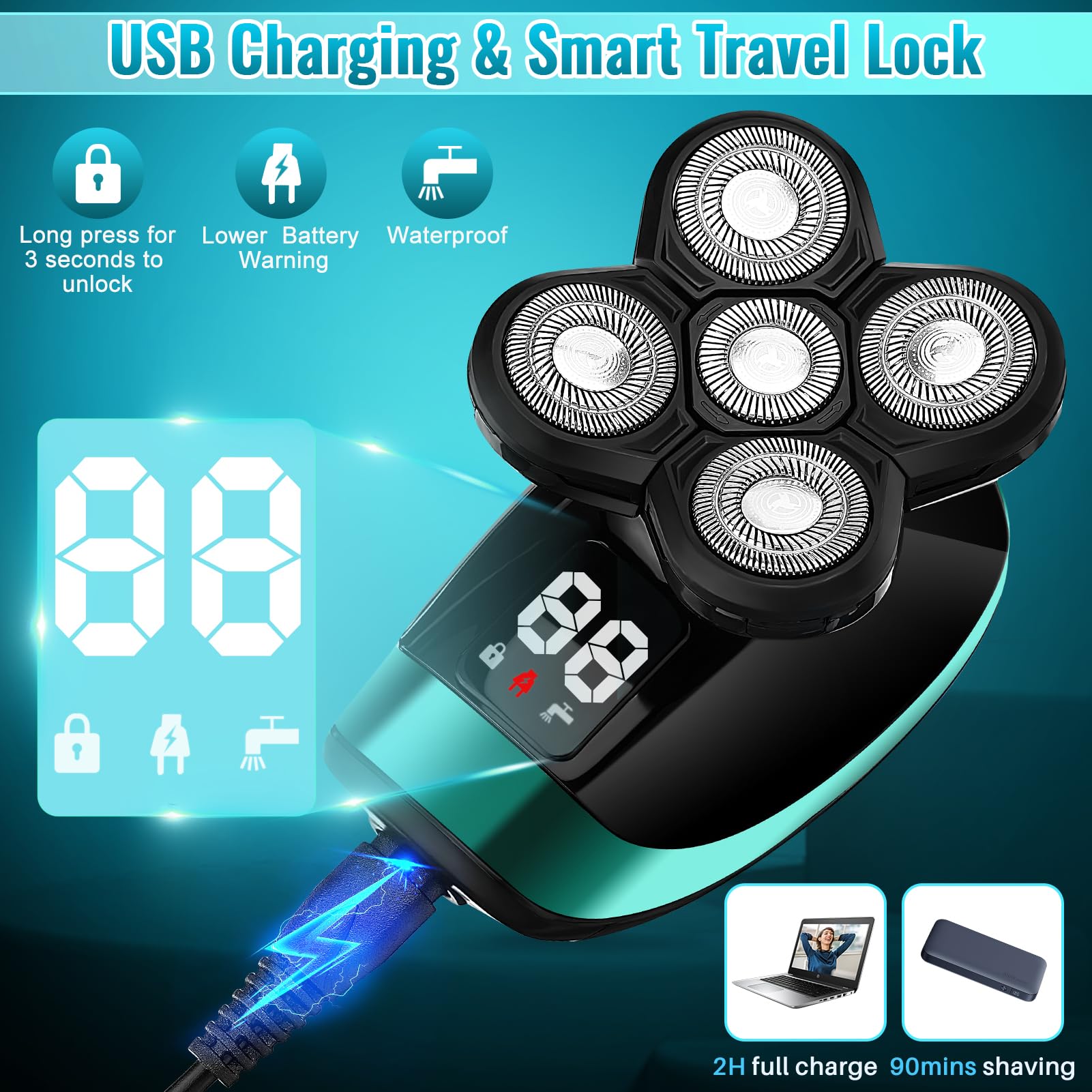 Head Shavers For Bald Men, 5D Electric Razor Dolodomy 5 In 1 Waterproof Display Mens Shaver For Wet Dry Electric Skull Shavers W