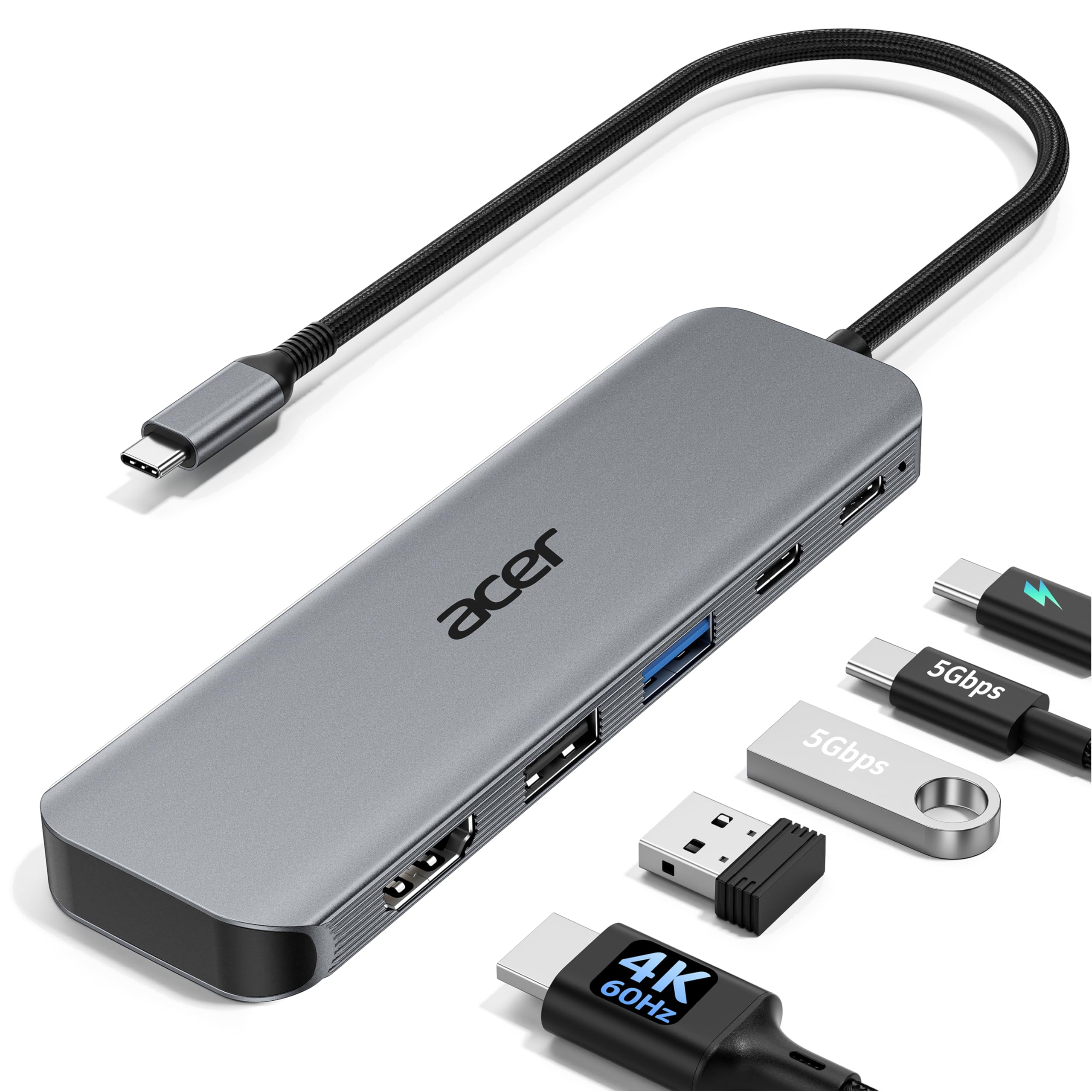Acer USB C Hub, 5in1 USBC to HDMI Adapter with 4K@60Hz for Laptop/Mac
