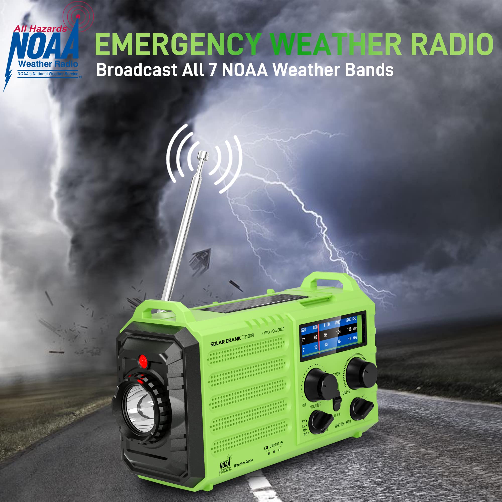 Noaa Emergency Weather Radio,5000Mah Weather Alert Radio,Solar Charging,Hand Crank & Usb Charged,Portable Am/Fm/Sw Radio With Be