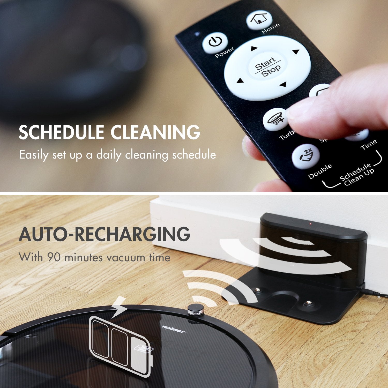 Tenergy Otis Robot Vacuum Cleaner, Max Power Suction Robotic Vacuum, Self Charging, Smart Sensor, Pet Hair Filter Friendly, Remo