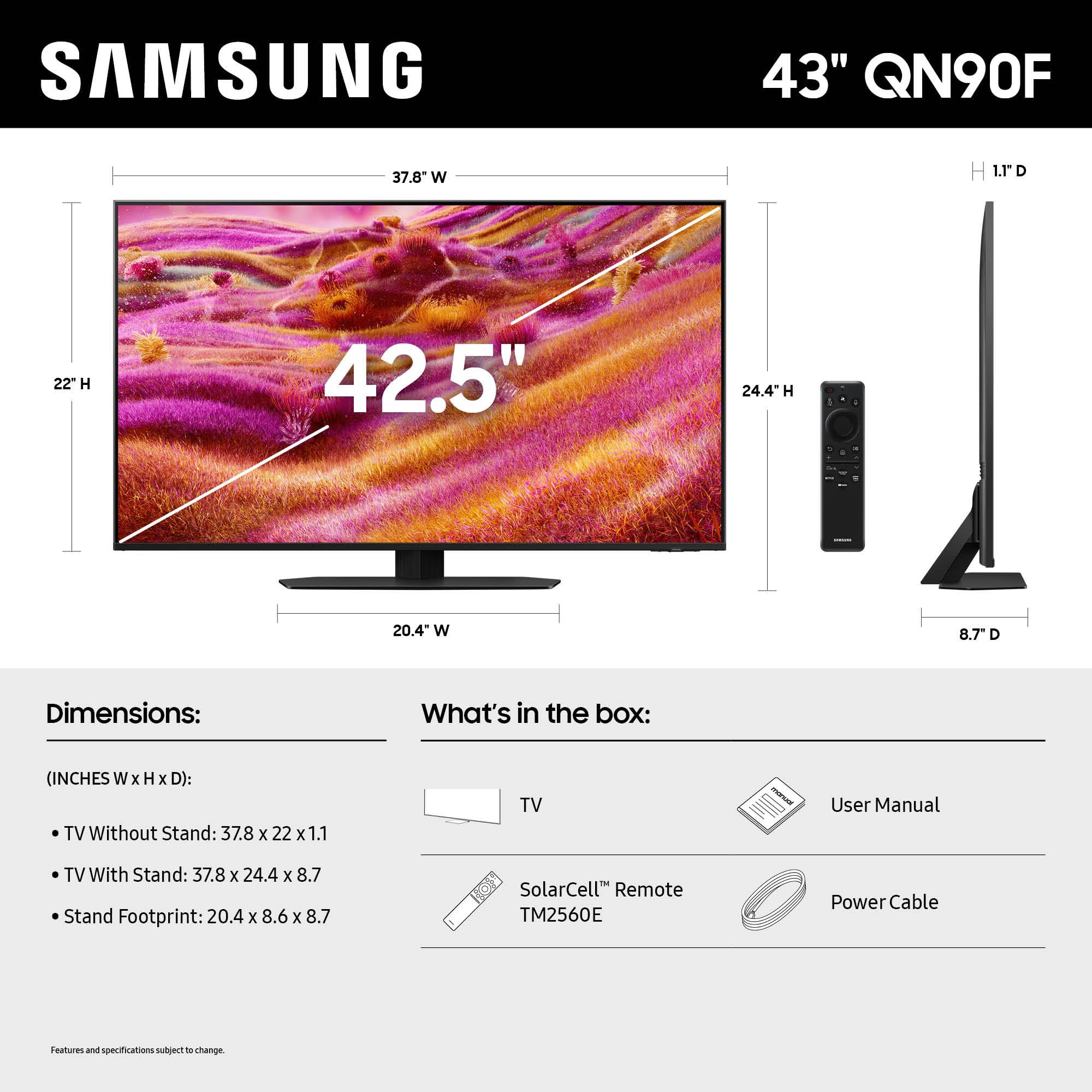 Samsung 43-Inch Class Neo Qled 4K Qn90F Series, Vision Ai, Mini Led Smart Tv (2025 Model, 43Qn90F) Neo Quantum Hdr+, Object Trac