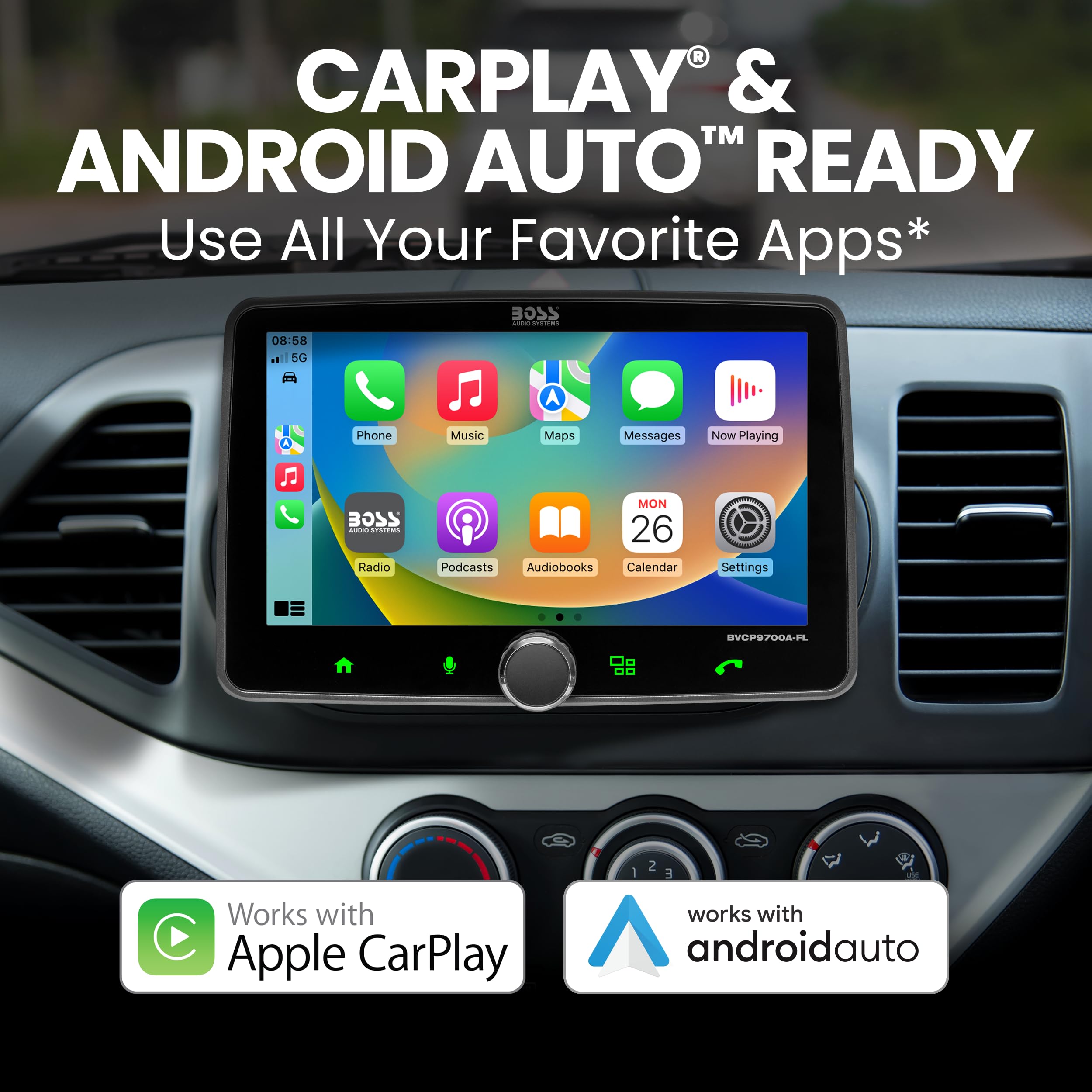 Boss Audio Systems Bvcp9700A  Fl Car Stereo   Apple Carplay, Android Auto, Single Din, 7 Inch Touchscreen, Bluetooth, No Cd Dvd