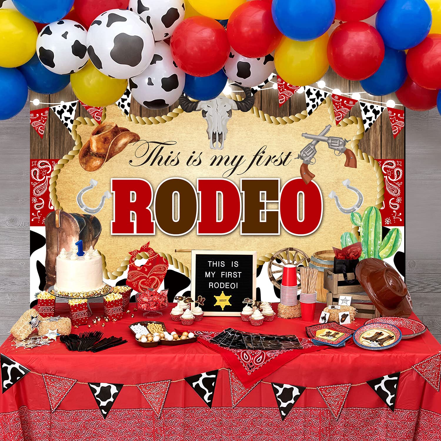 This Is My First Rodeo Backdrop Western Cowboy Wood Boot Hat Cow Print Birthday Background My Wild West Boys 1St Birthday Party