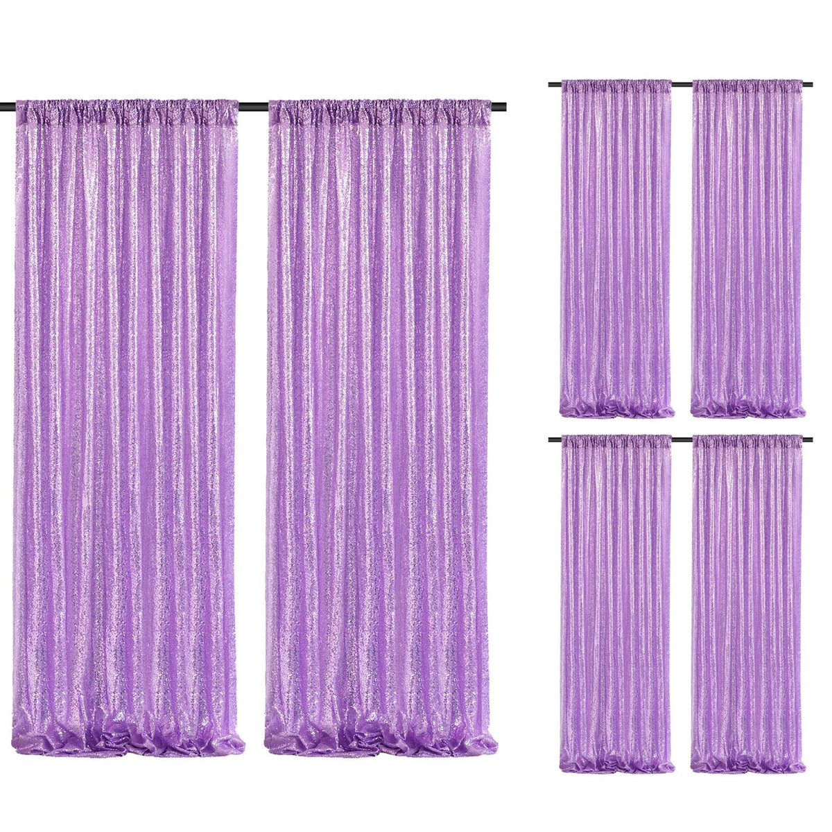 Lavender Glitter Sequin Backdrop Curtains 6 Pieces 2Ftx8Ft Dessert Backdrop Wedding Party Decor Glitter Photography Background C