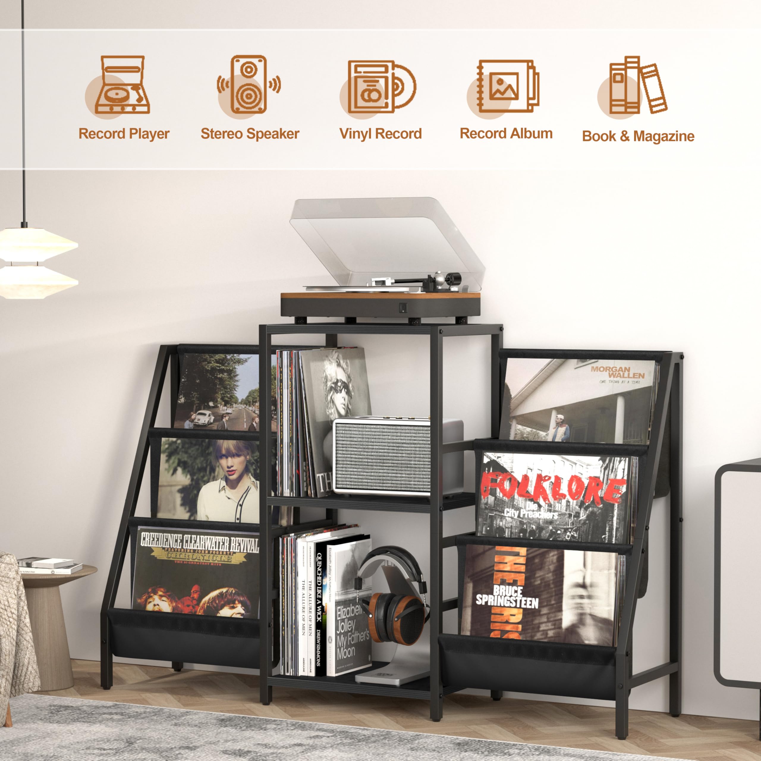 Record Player Stand With Vinyl Storage, Record Player Table With Vinyl Record Storage Up To 280 Albums, Turnta Ble Stand With Re