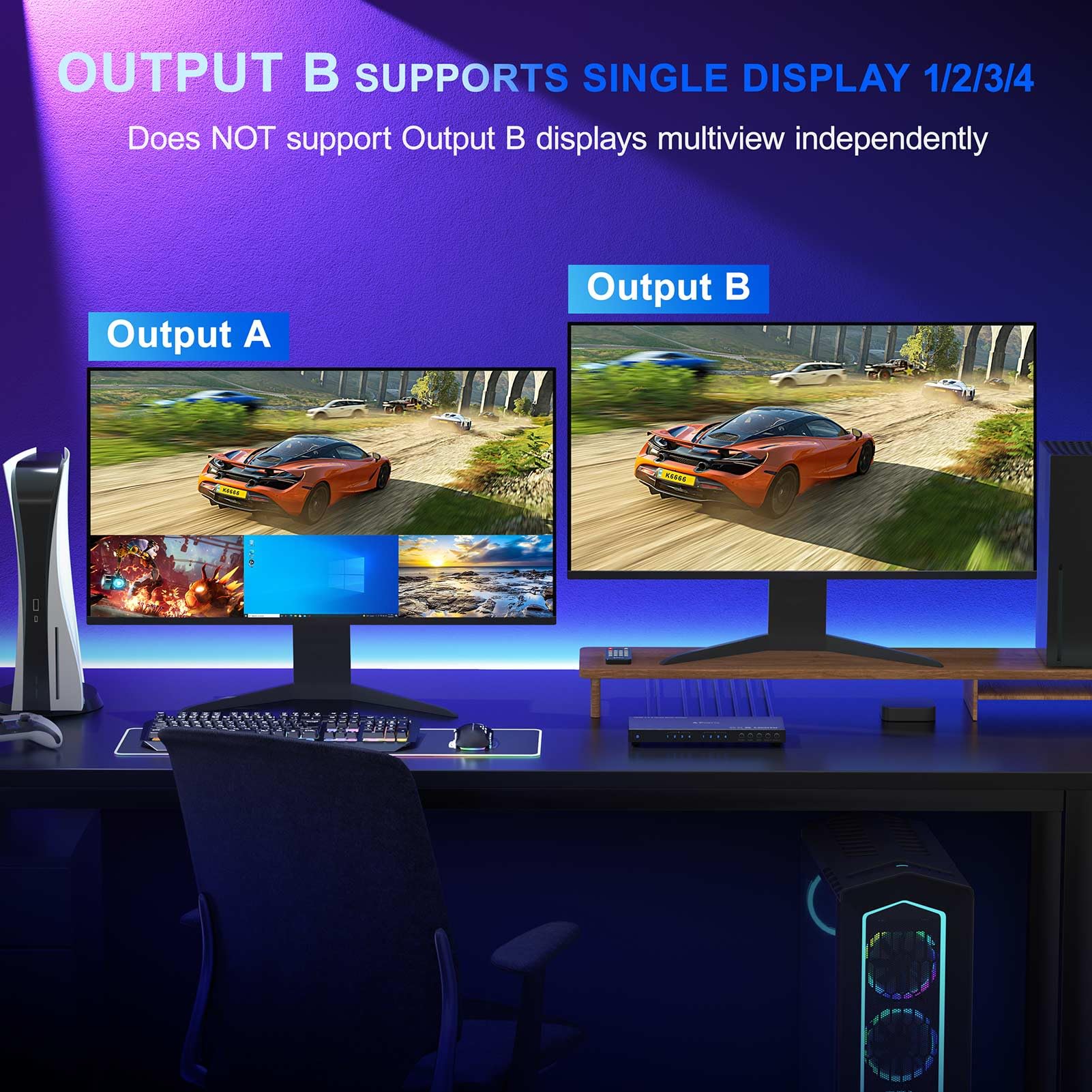 4K Hdmi Multiviewer Switch 4X2 With Pip, Portta Quad Multi Viewer Seamless Switcher 4 In 2 Out With Toslink, 3.5Mm Audio Output