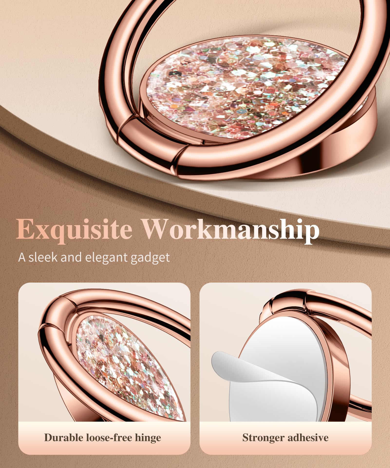 Gviewin Glitter Cell Phone Ring Holder, Metal Kickstand Grip For Magnetic Car Mount Compatible With Iphone 16 Pro Max/15 Plus/14