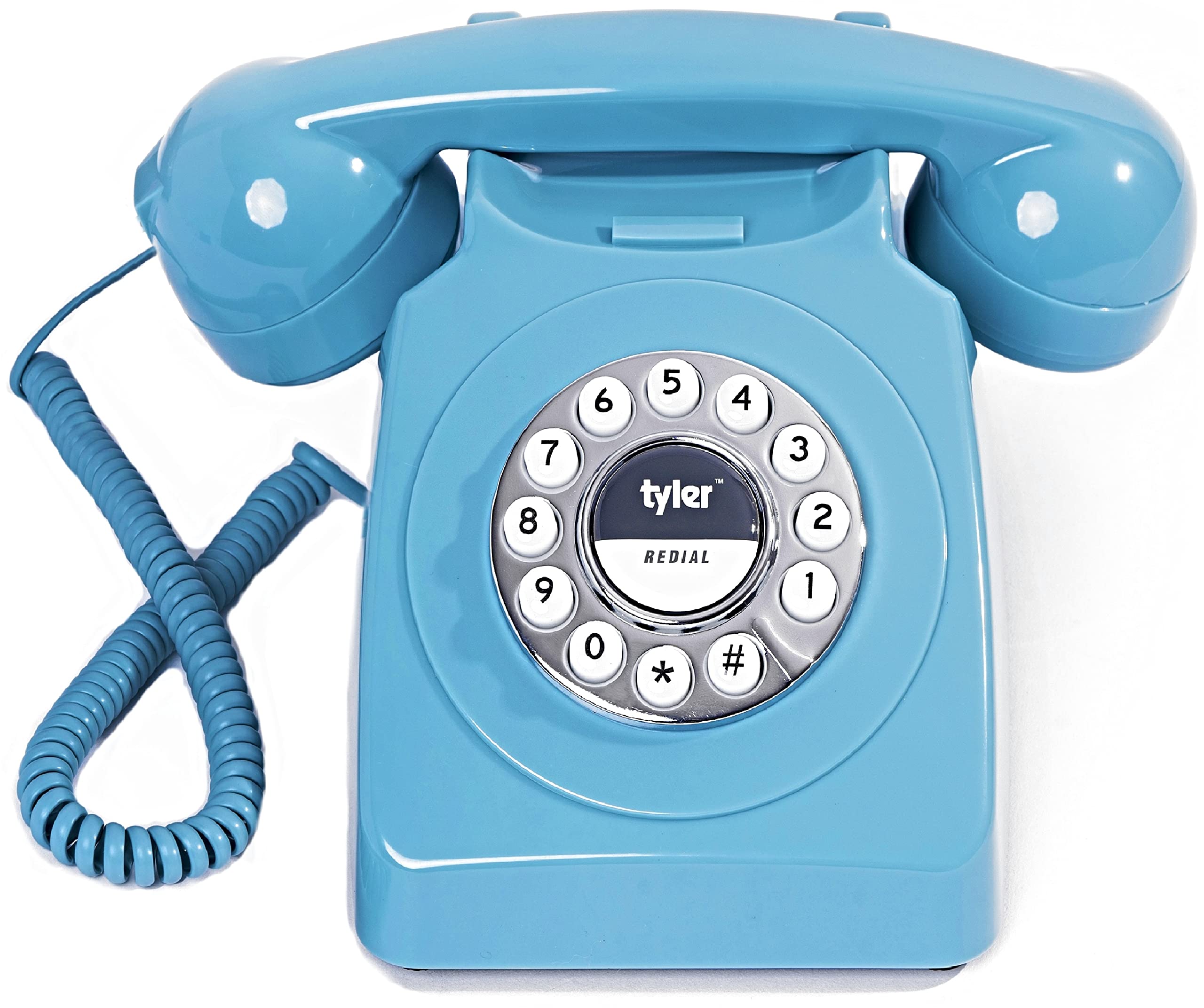 Tyler Retro Style Landline Phone, Push Button Rotary Look, Large Button Vintage Corded Phone, Power Outage Safe, Redial Button,