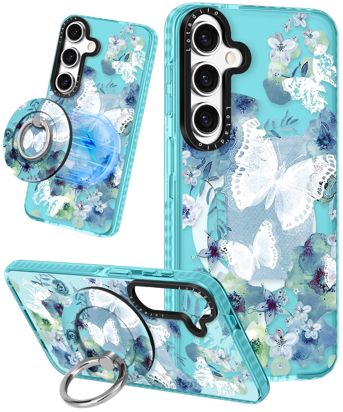 Lotadilo Cute Case for Samsung Galaxy S25 for Women Girls - Funny Ink Butterfly Design Compatible with Magsafe Magnetic Ring Hol