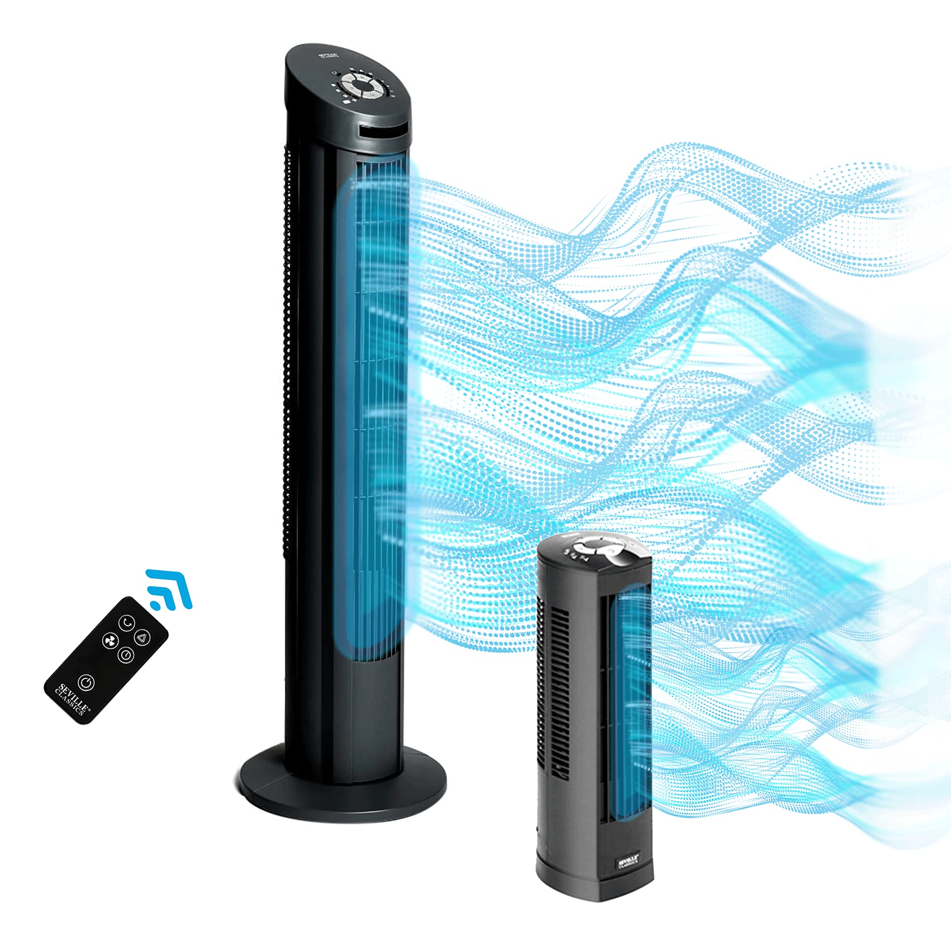 Seville Classics UltraSlimline Indoor Bladeless Oscillating Tower Fan Quiet Cooling LED Display Space-Saving for Home w/ Remote 