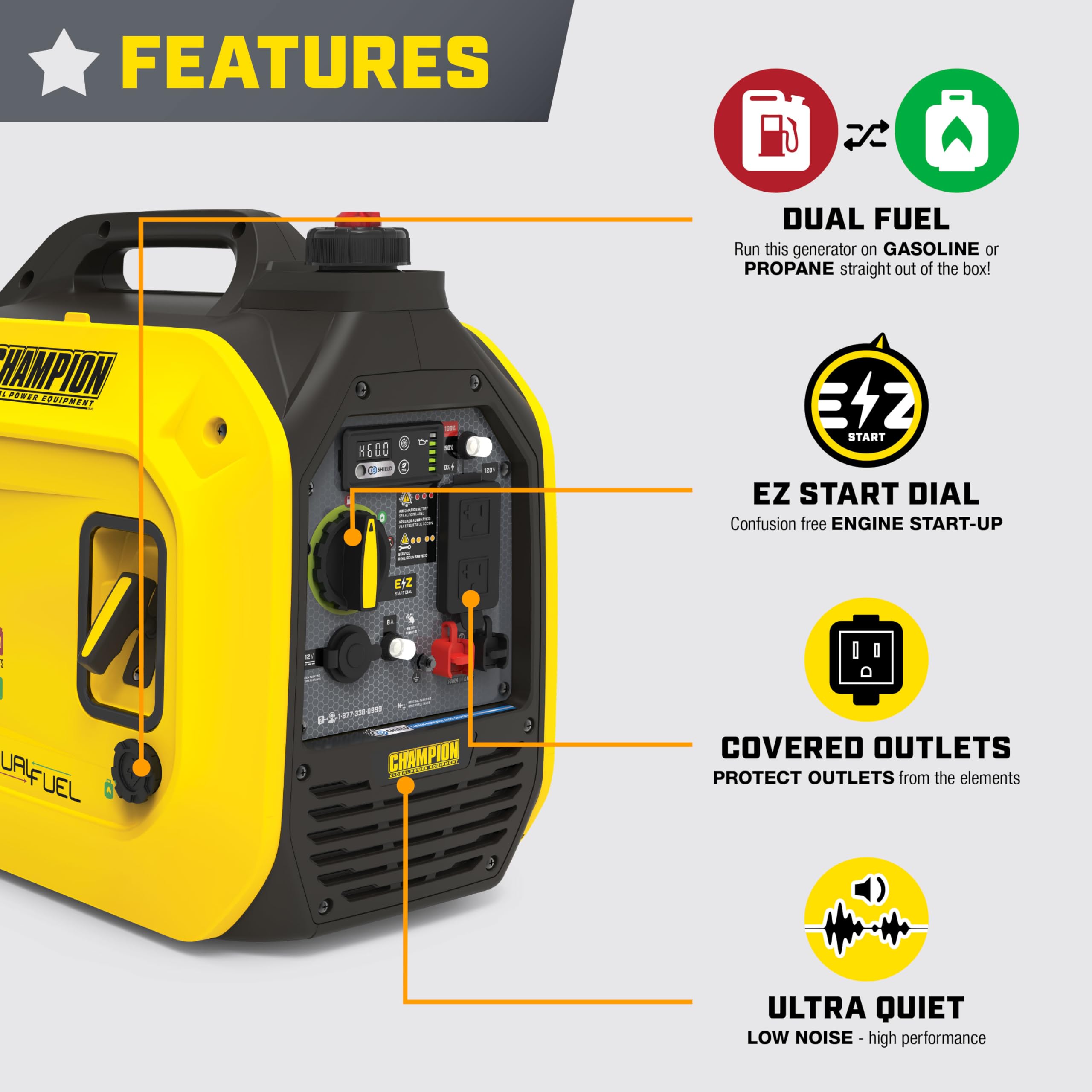 Champion Power Equipment 2500 Watt Dual Fuel Portable Inverter Generator With Quiet Technology And Co Shield