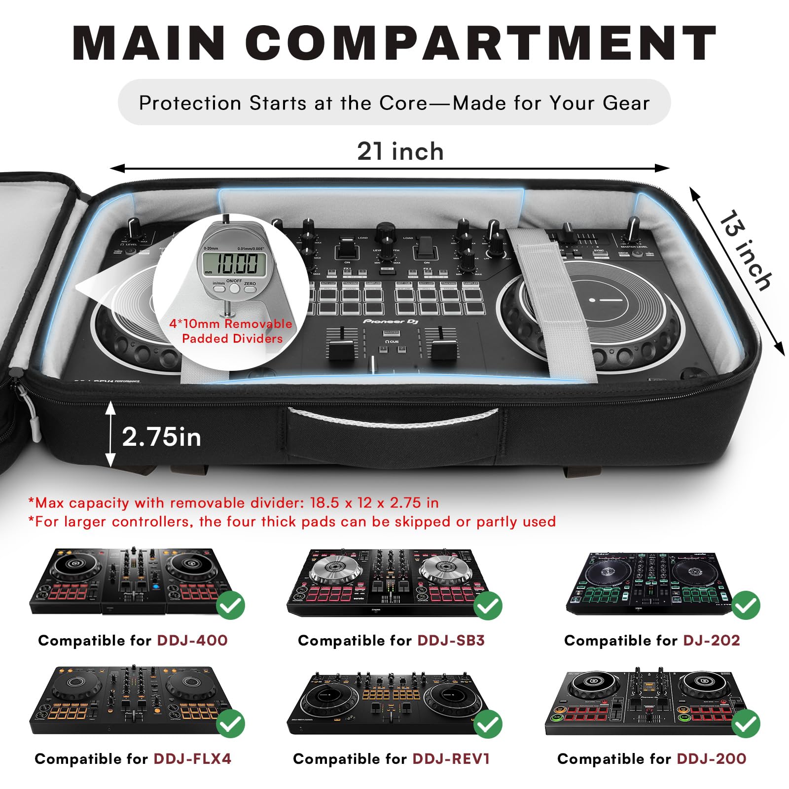 Aurotier Dj Controller Bag For Ddj-Flx4/Ddj 200/Ddj 400/Ddj Rev1, Padded Dj Backpack With Multi-Pocket For 17 Inch Laptop, Cable
