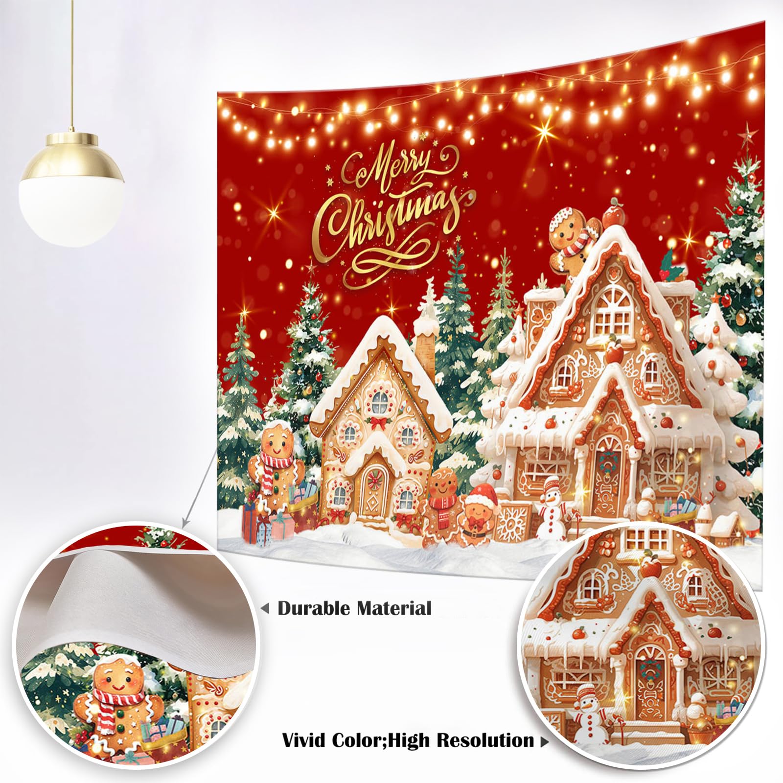 Mocsicka Christmas Gingerbread House Backdrop For Photography Red Xmas Christmas Party Decorations Gingerbread Winter Xmas Pine