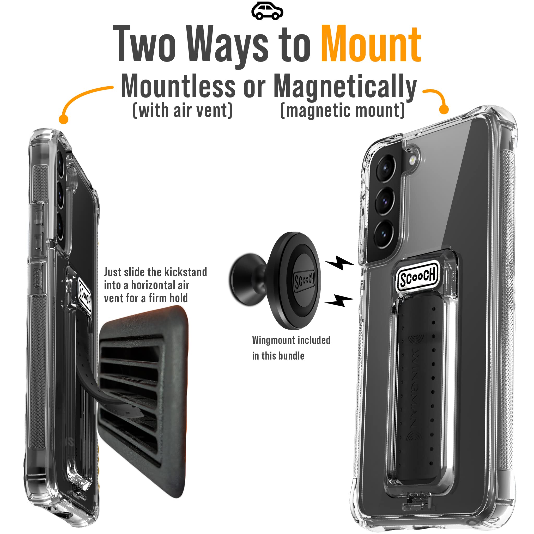 Scooch Wingman Case With Pop Out Car Mount, Grip, And Kickstand For Samsung Galaxy S22+ Plus Case [10 Ft Drop Protection] Bundle