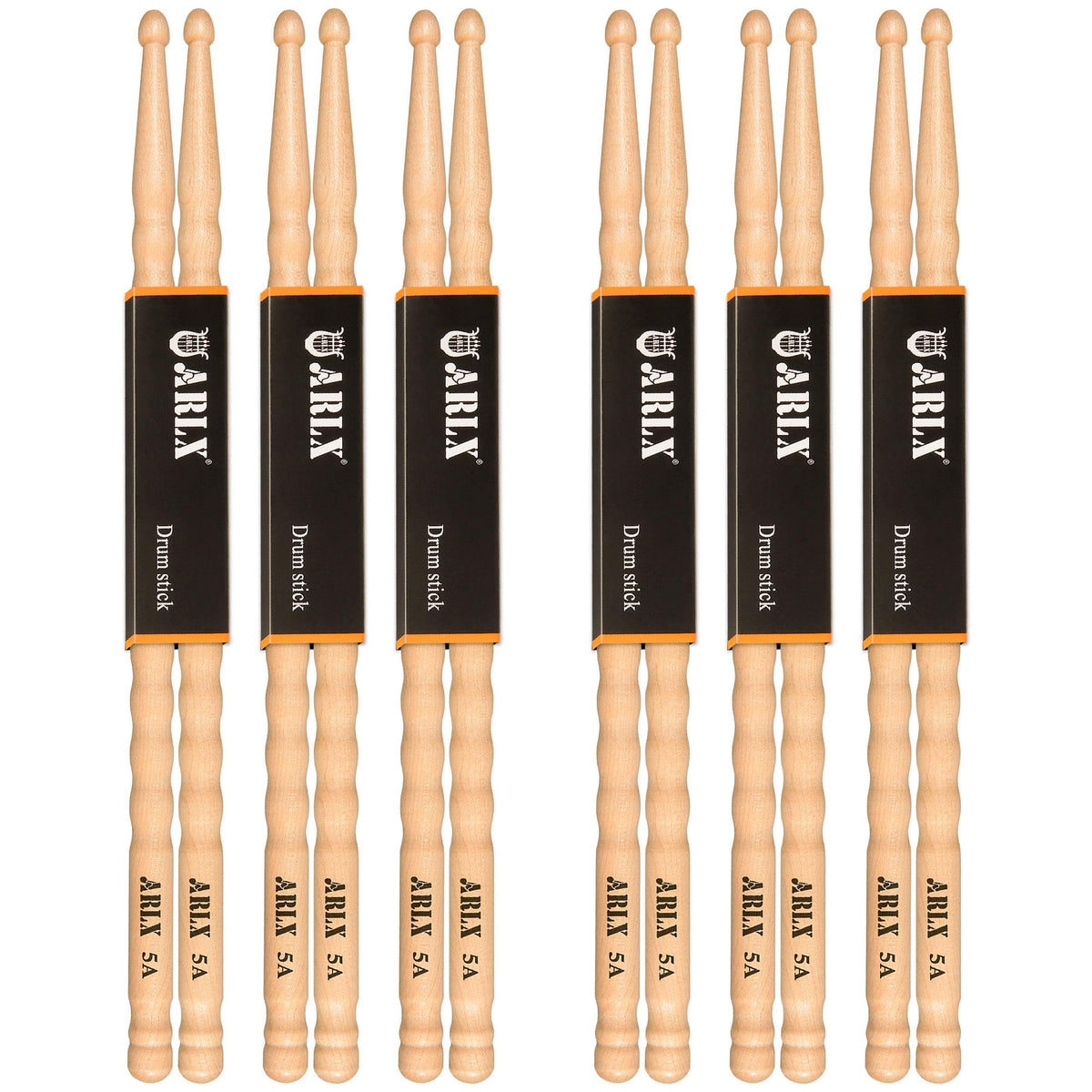 ARLX Drum sticks 5A 6 Pair Maple Wood Drumsticks Non-slip Wave Design for Drums (6 Pair Wave 5A Drum Sticks)