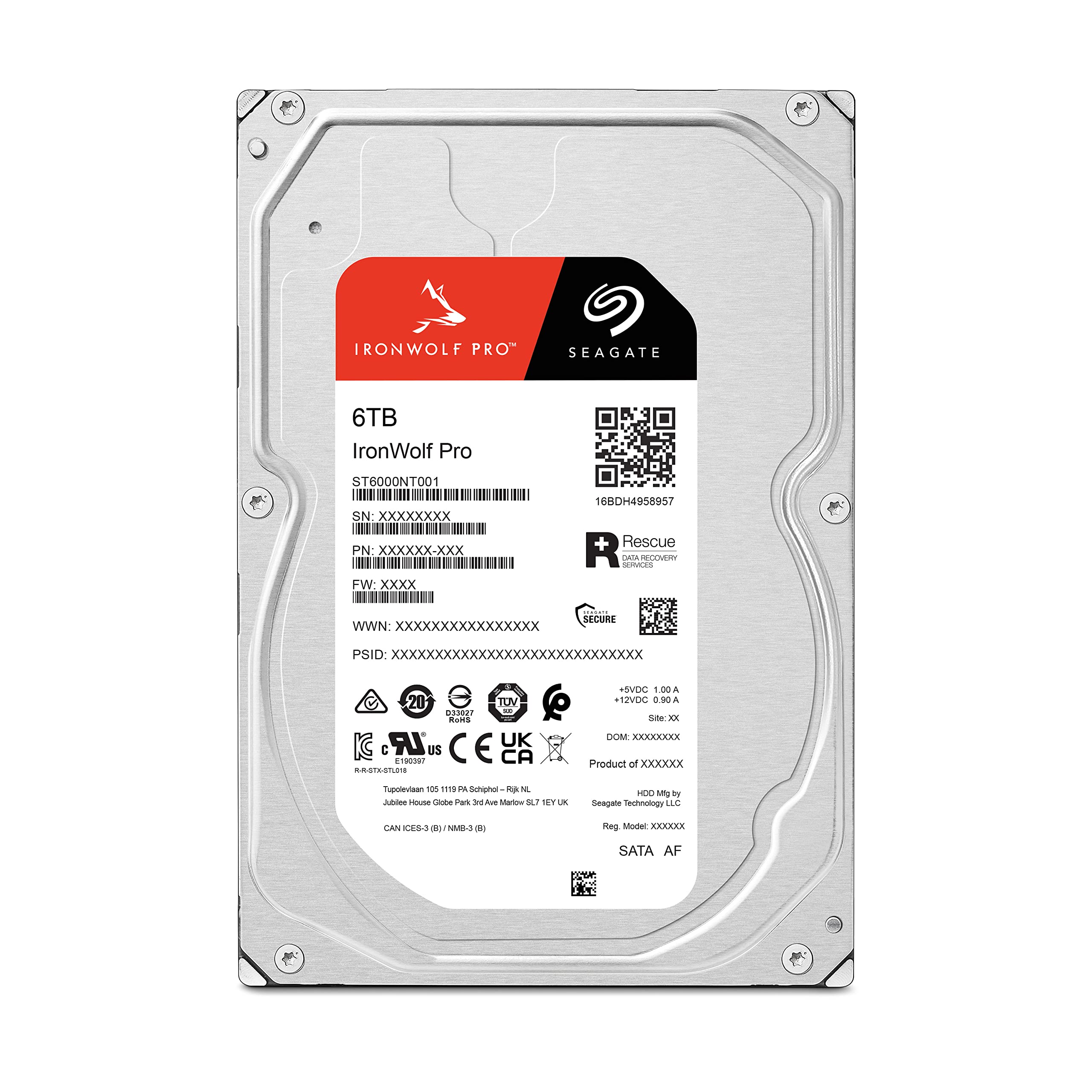 Seagate IronWolf Pro, 6 TB, Enterprise NAS Internal HDD -CMR 3.5 Inch, SATA 6 Gb/s, 7,200 RPM, 256 MB Cache for RAID Network Att