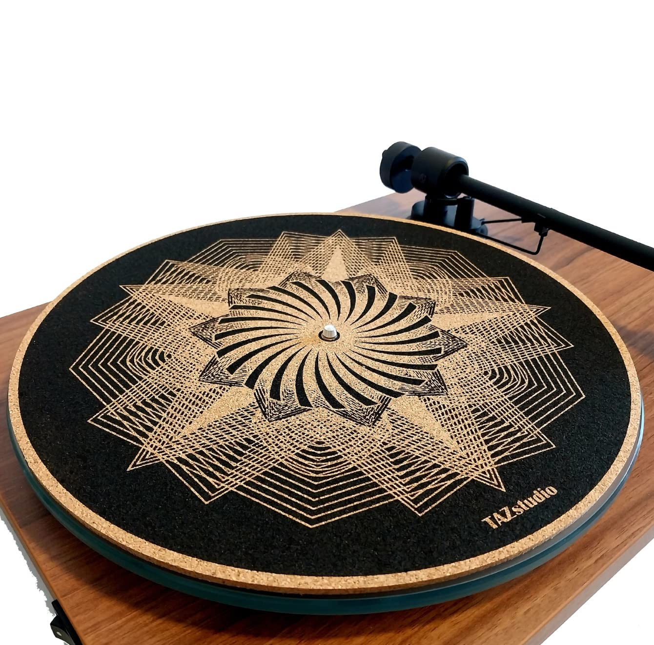 Tazstudio Cork Turntable Mat For Better Sound Support On Vinyl Lp Record Player   Original Geometric Design Psychedelic Geometri