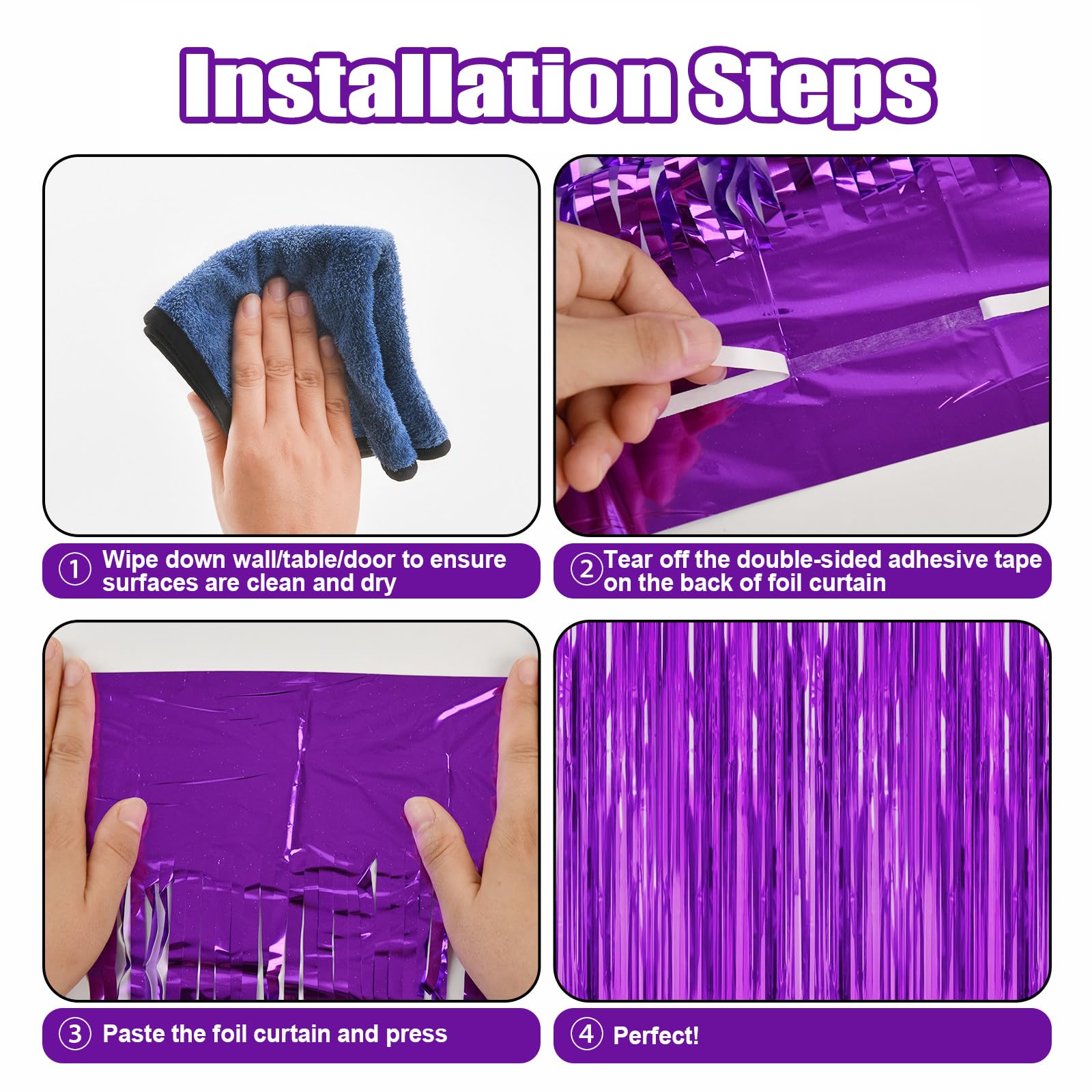 5 Pack Purple Metallic Tinsel Foil Fringe Curtains Party Photo Backdrop Party Streamers For Birthday,Graduation,New Year Eve Dec