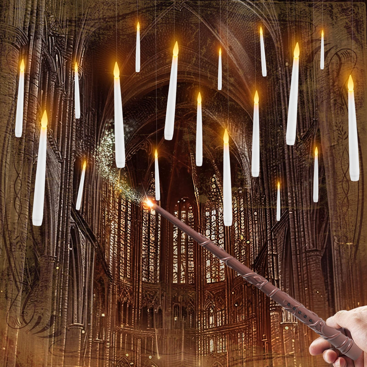 20 Pcs Floating Candles With Wand, Hanging Candles With Timer, Magic Deco Candles Flickering Warm Light, Flameless Taper Candles