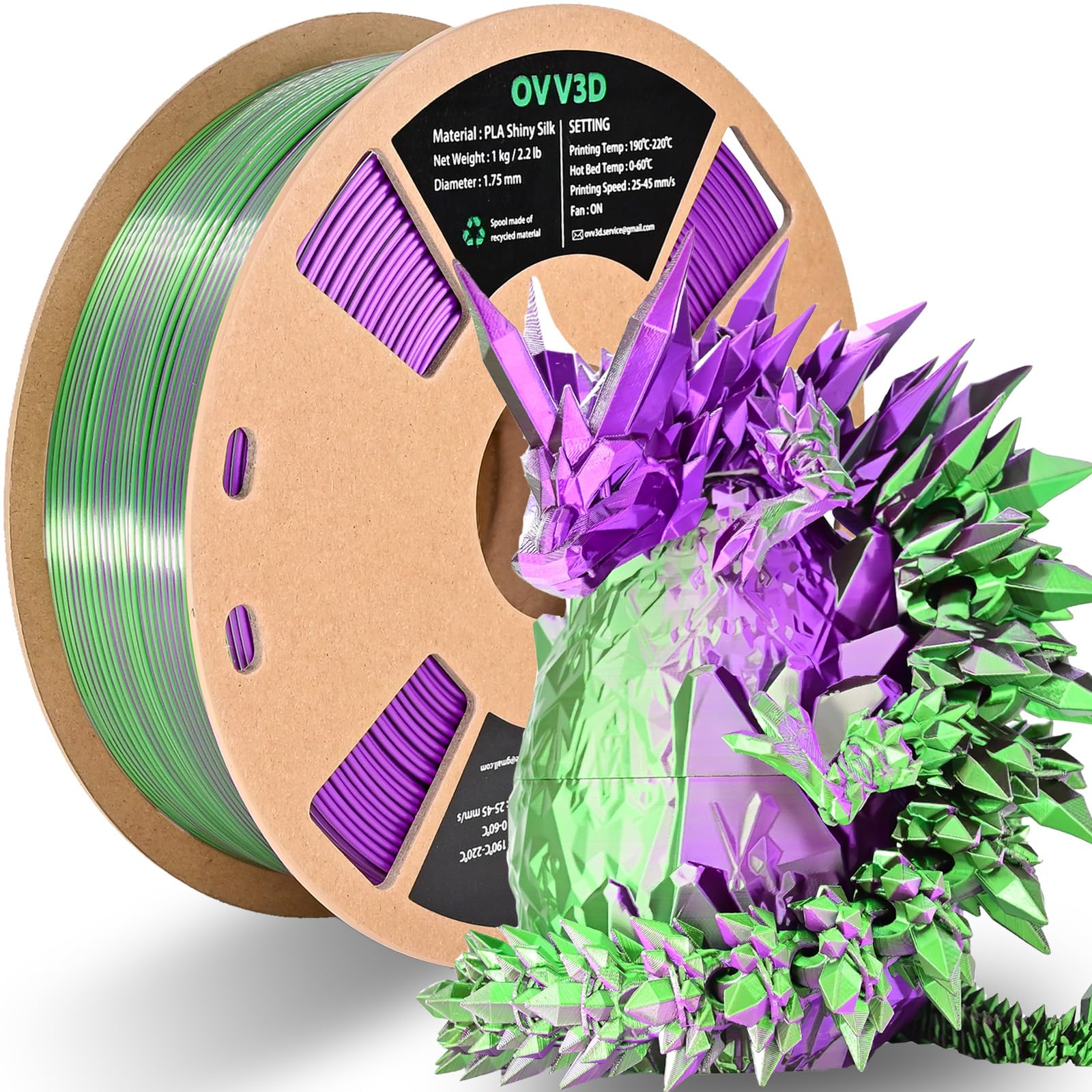 Ovv3D Pla Filament 1.75Mm, 3D Printer Filament Silk Pla Dual Color Pla Filament, Purple Green Pla Filament, Color Change Every I
