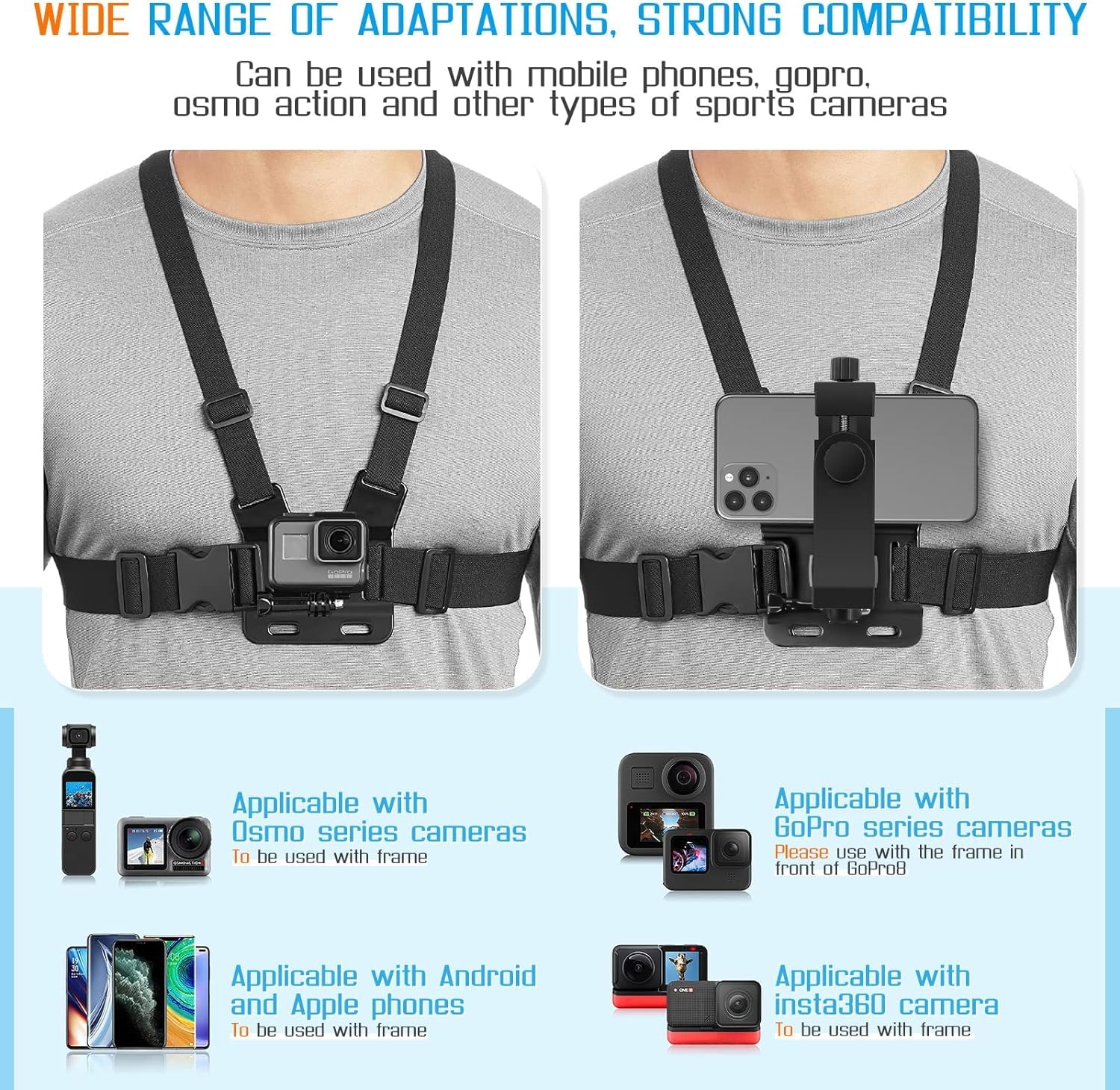 Mobile Phone Chest Mount Harness Strap Holder Cell Phone Clip Action Camera Pov For Samsung Iphone Plus Etc