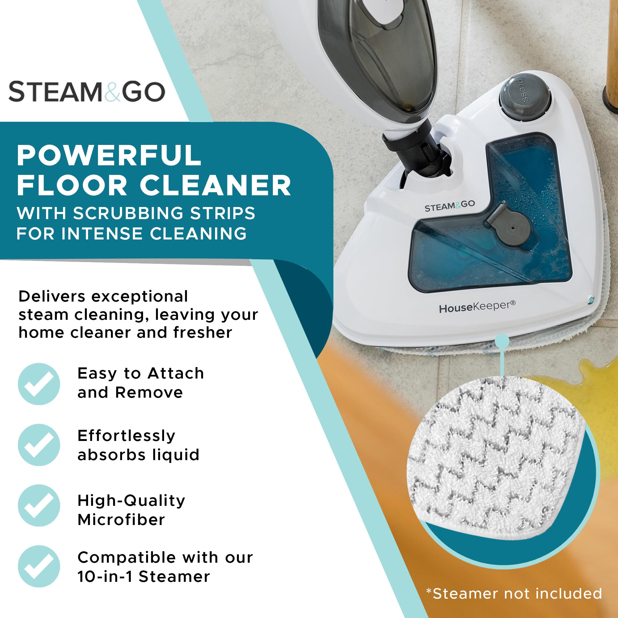 Steam & Go   Premium Steam Mop Pads With Scrubbing Strips, Microfiber Floor Steamer And Carpet Steamer Pads, Durable Steam Mops
