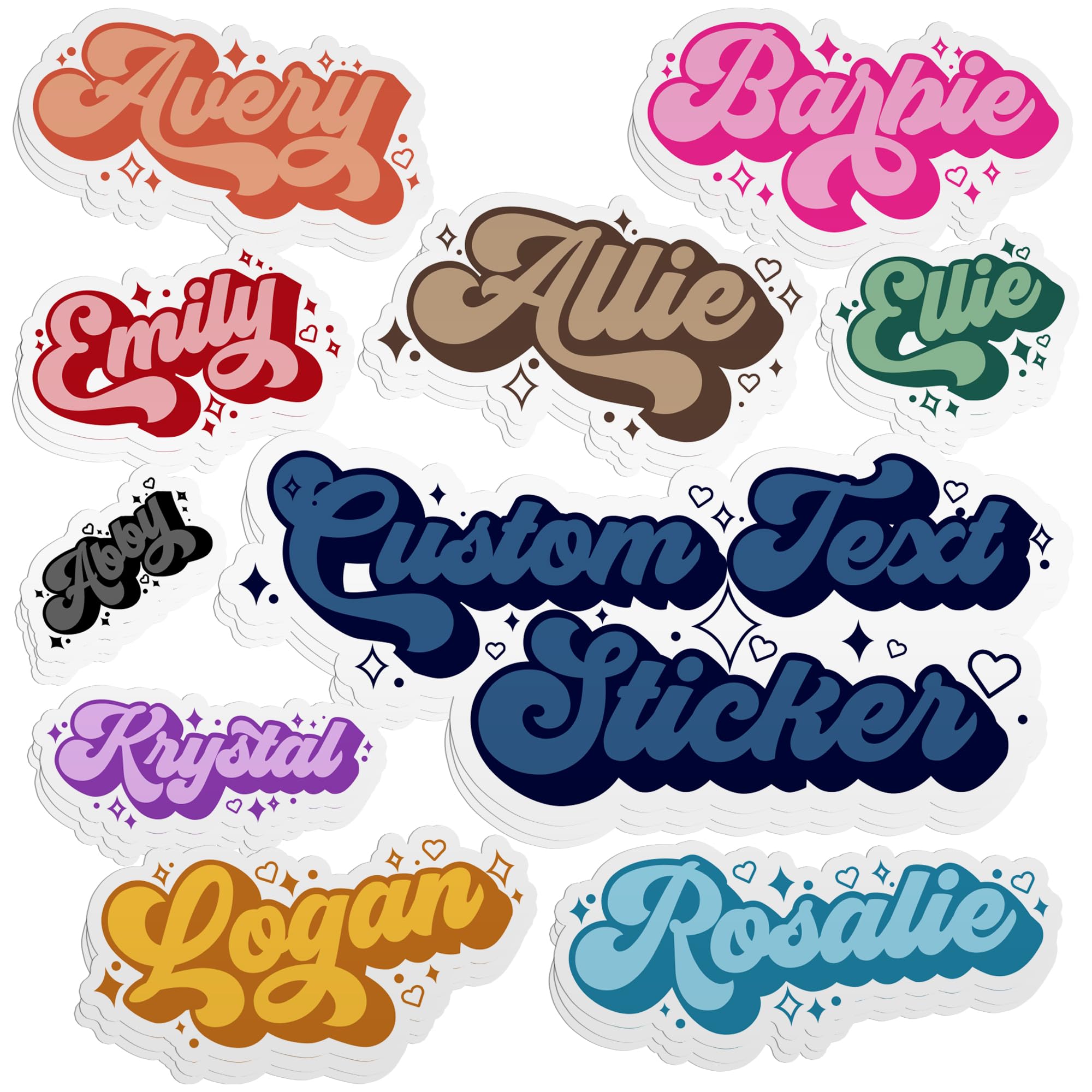 Personalized Name Sticker Custom Name Sticker Star Vintage Color Customizable Text Stickers Cute Decal Sticker Funny For Hard Ha